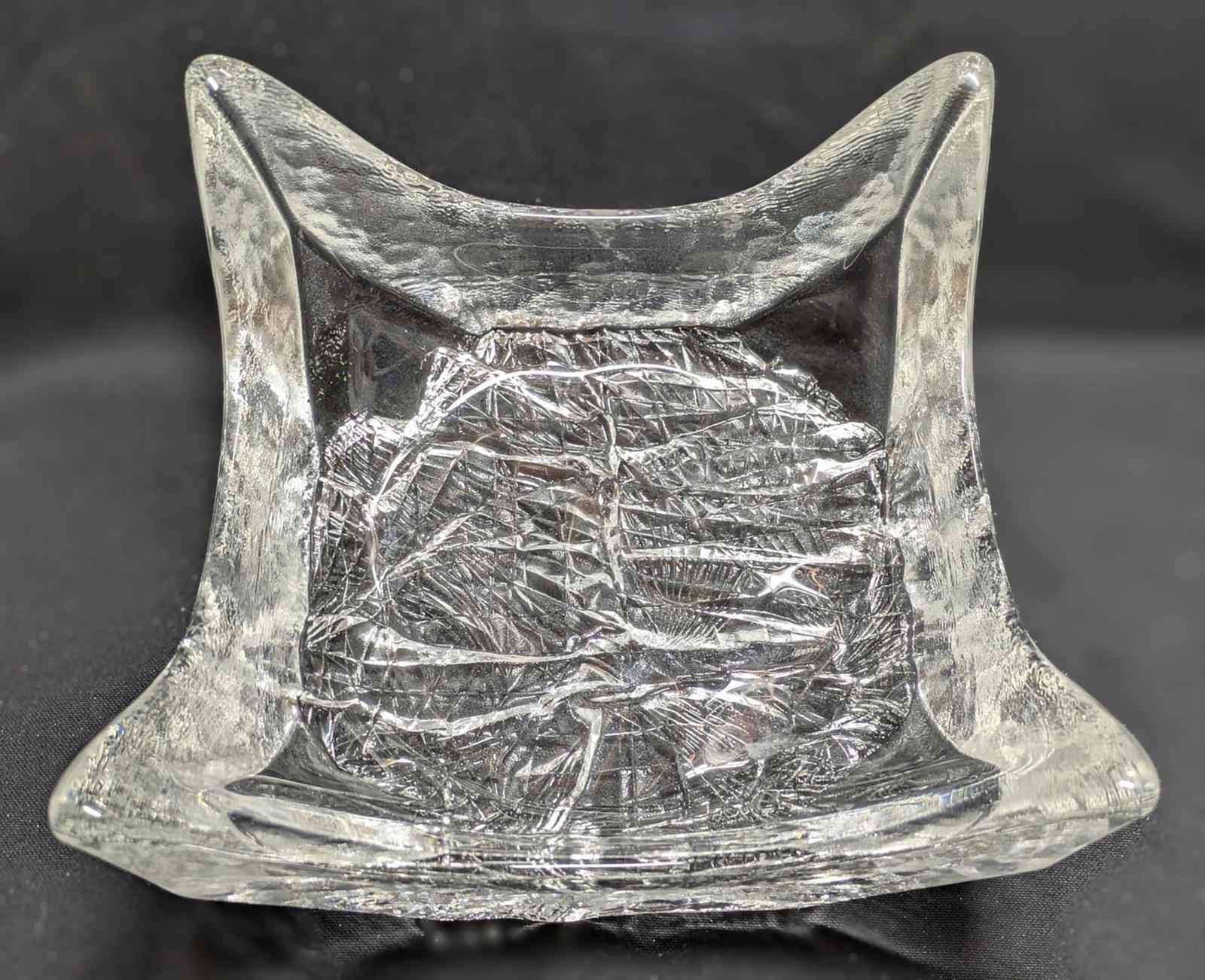 Vintage Iittala Square Glass Bowl With Ice Textured Base. - Shop Under The Cedar