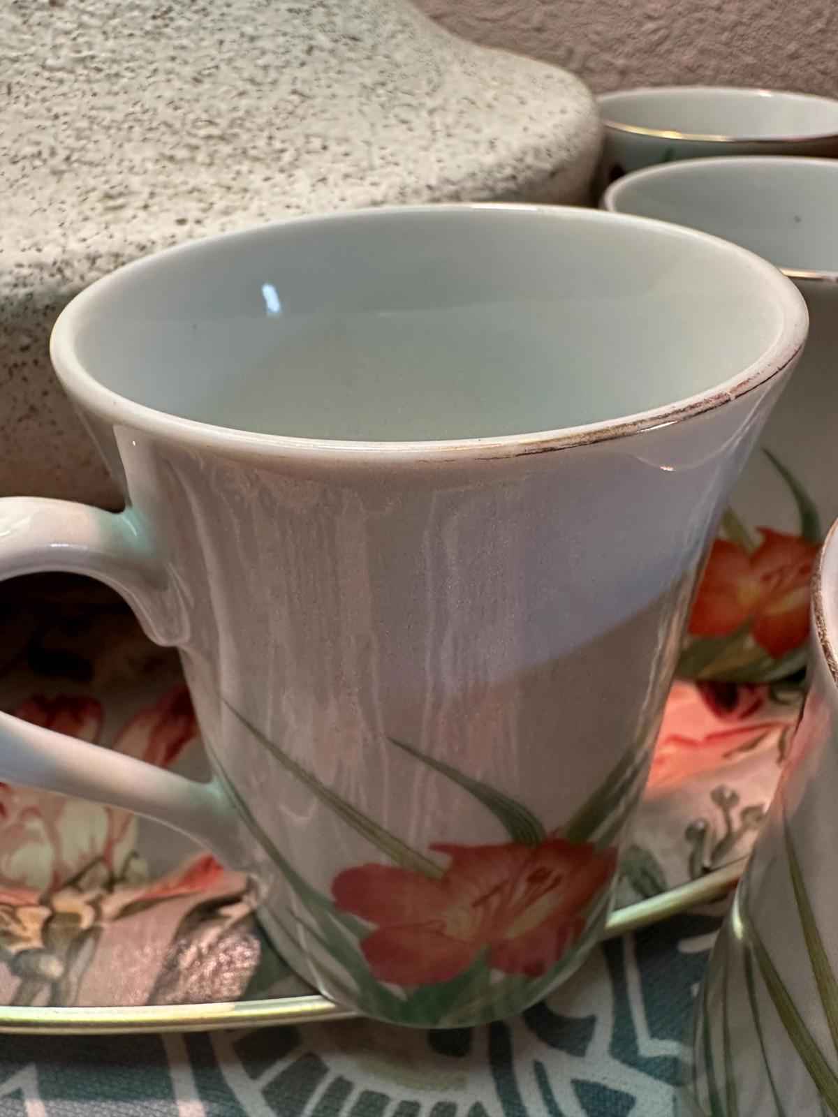 6 1980’s Otagiri Wren and Orange Day Lily Floral coffee or tea mugs - Shop Under The Cedar