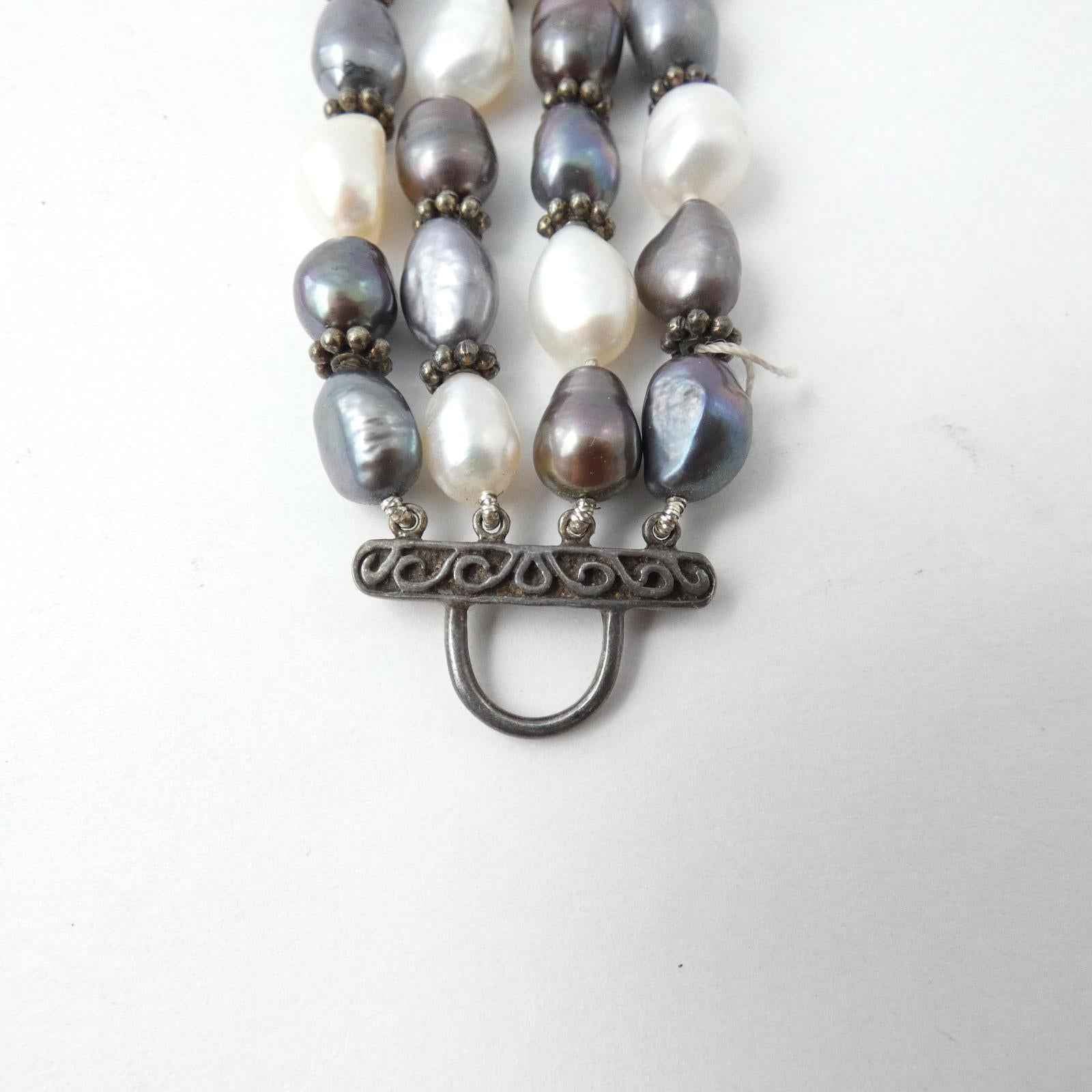 925 Sterling Silver Vintage 64g Real Fresh Water Pearl Tennis Link Heavy