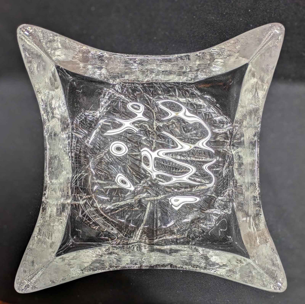 Vintage Iittala Square Glass Bowl With Ice Textured Base. - Shop Under The Cedar