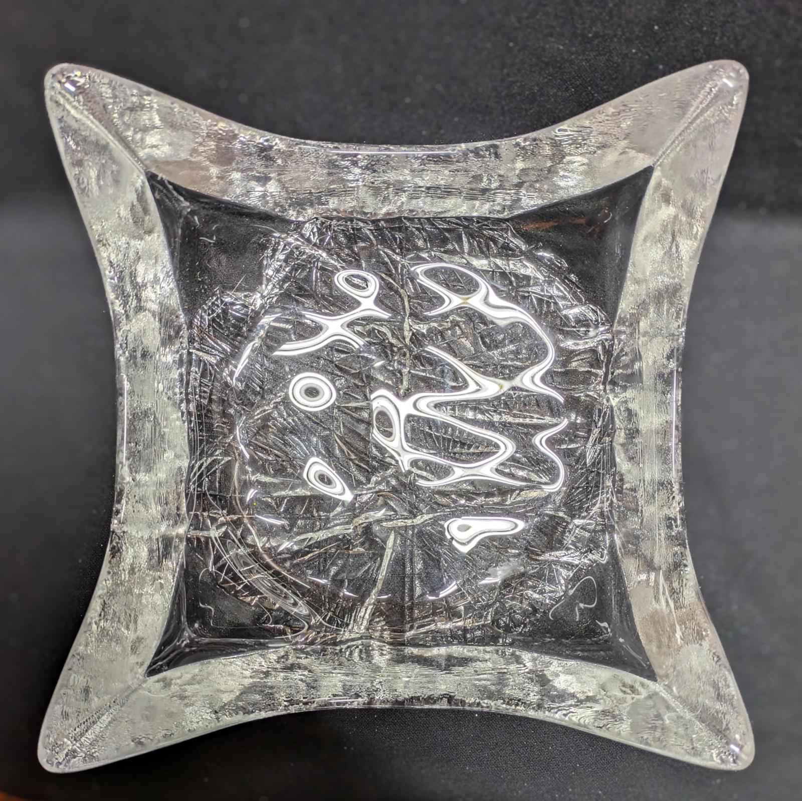 Vintage Iittala Square Glass Bowl With Ice Textured Base. - Shop Under The Cedar