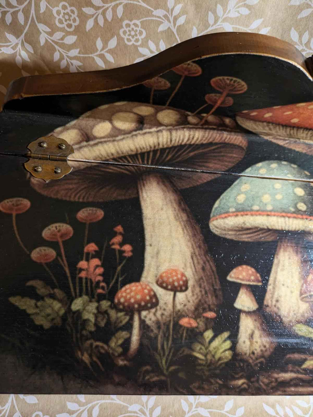 One of a kind handmade, wooden decoupage woodland mushroom design. desk storage - Shop Under The Cedar