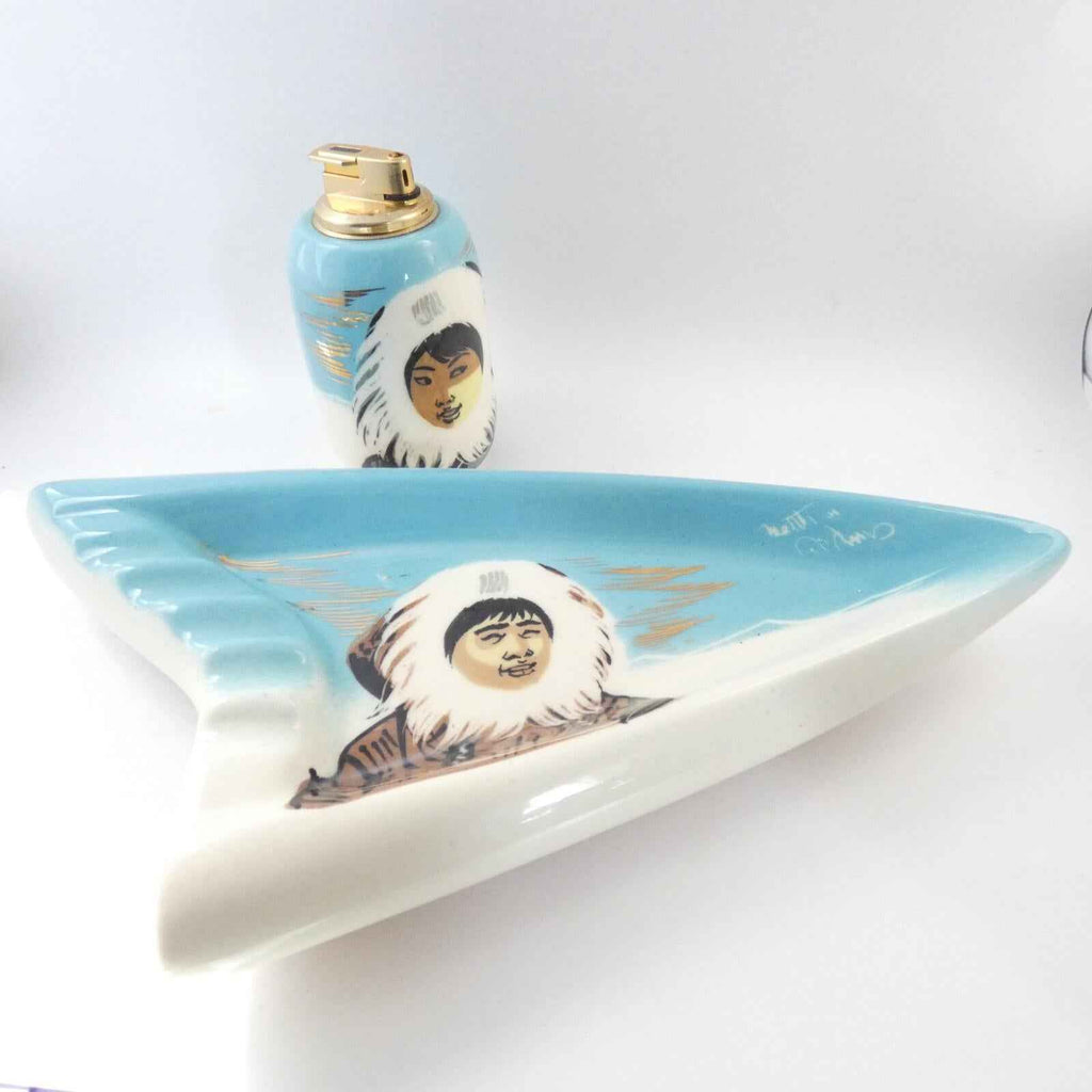 Vintage Matthew Adams Eskimo Ashtray and Lighter Set, Signed, MCM - Shop Under The Cedar