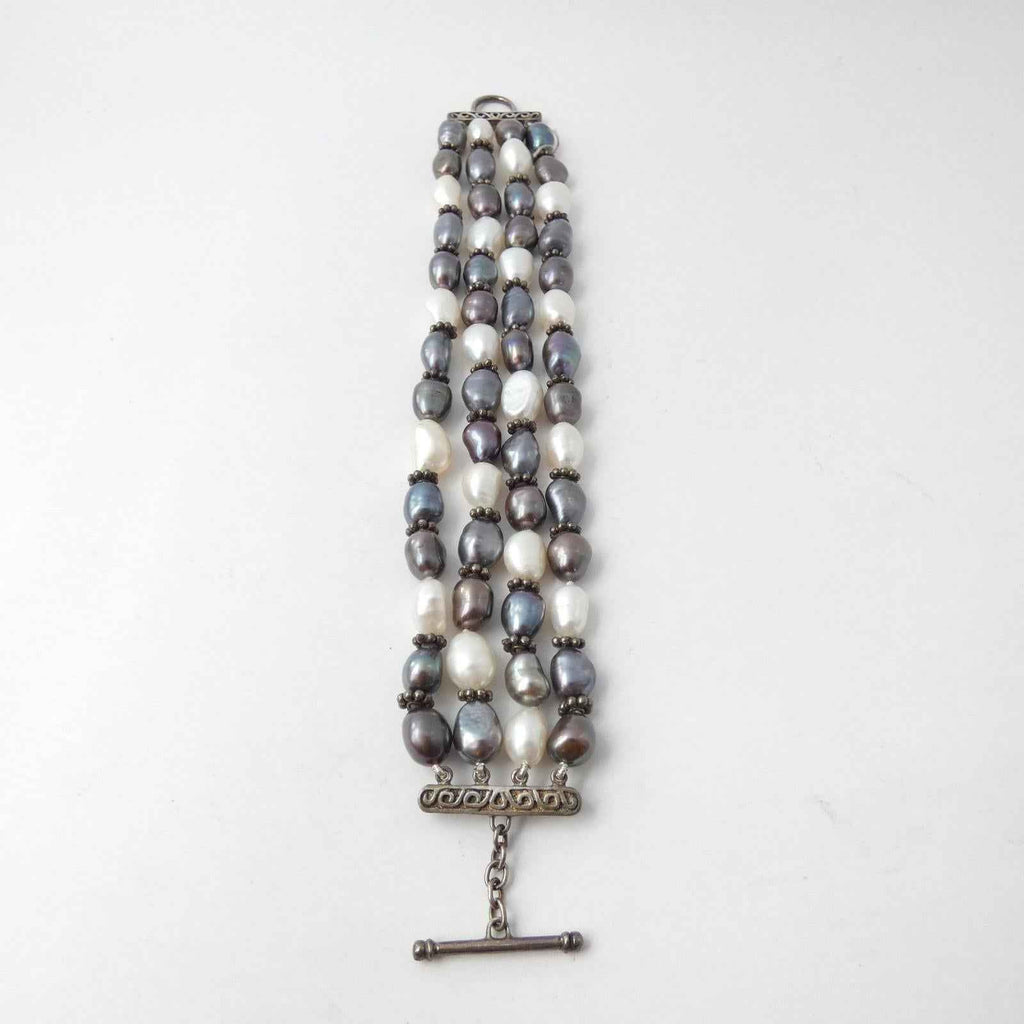 925 Sterling Silver Vintage 64g Real Fresh Water Pearl Tennis Link Heavy