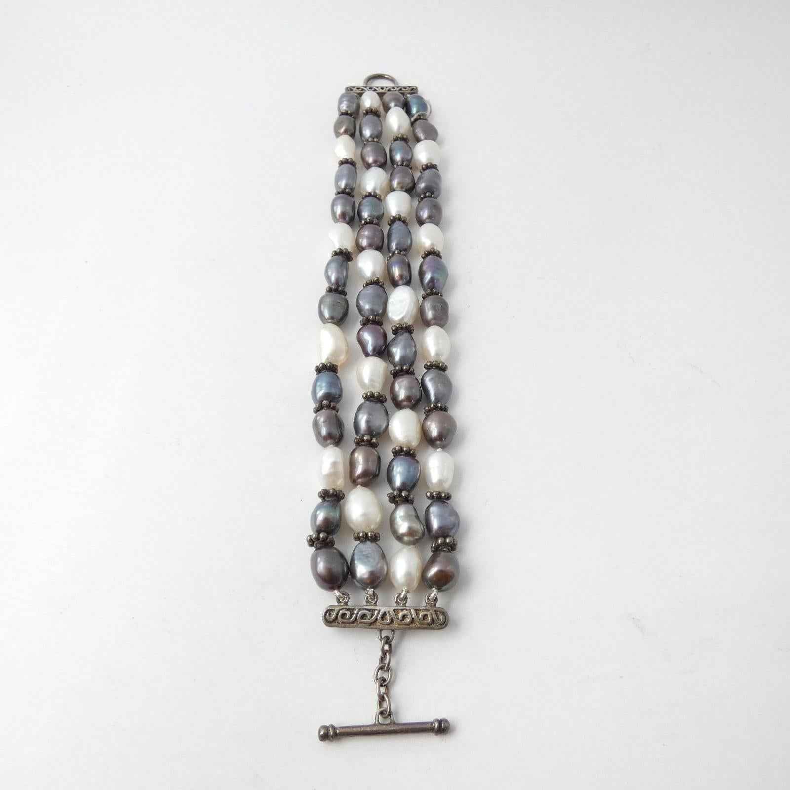 925 Sterling Silver Vintage 64g Real Fresh Water Pearl Tennis Link Heavy