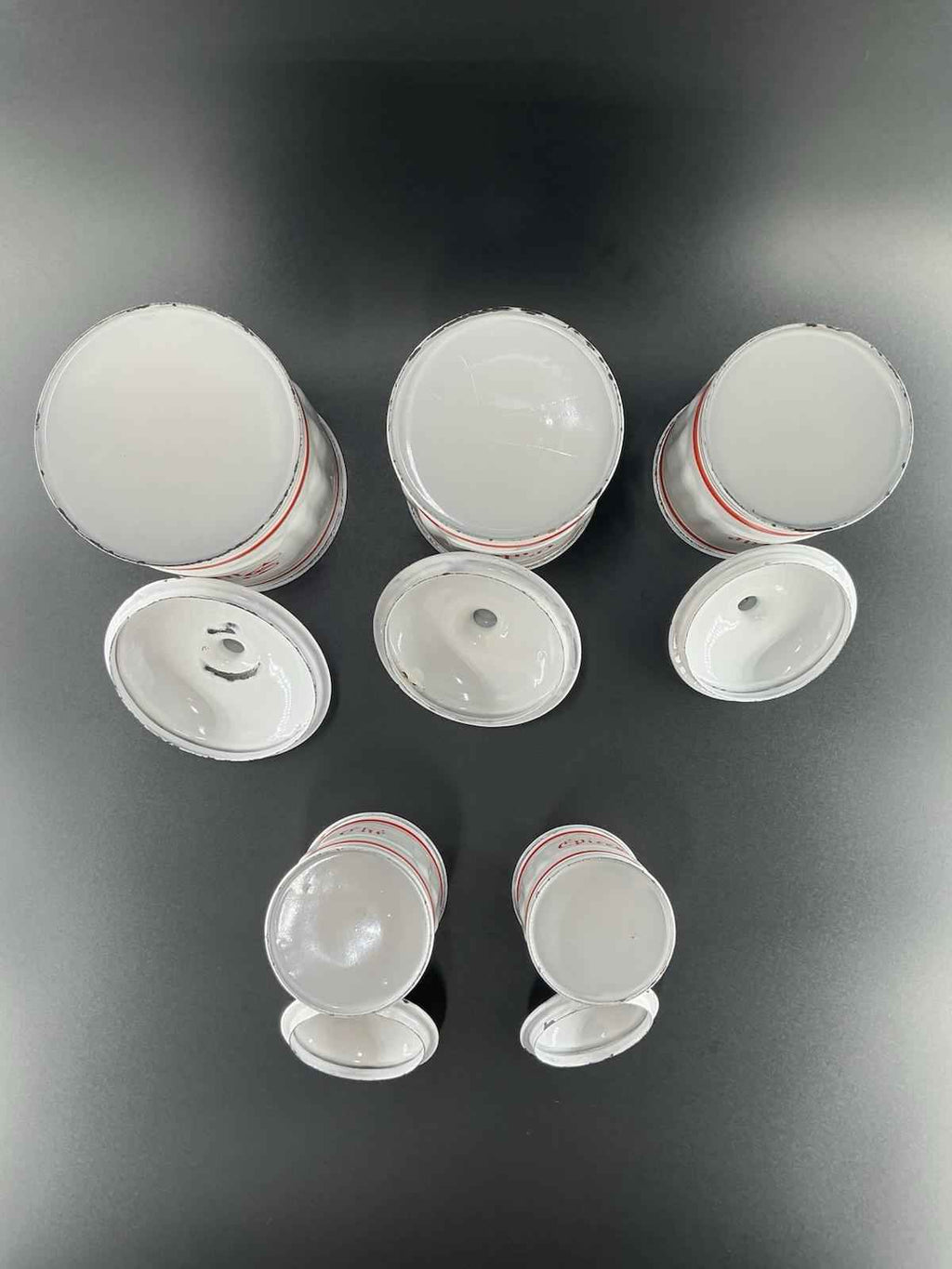 Vintage French Enamel Metal Kitchen Canister Set with Red Accents - Shop Under The Cedar