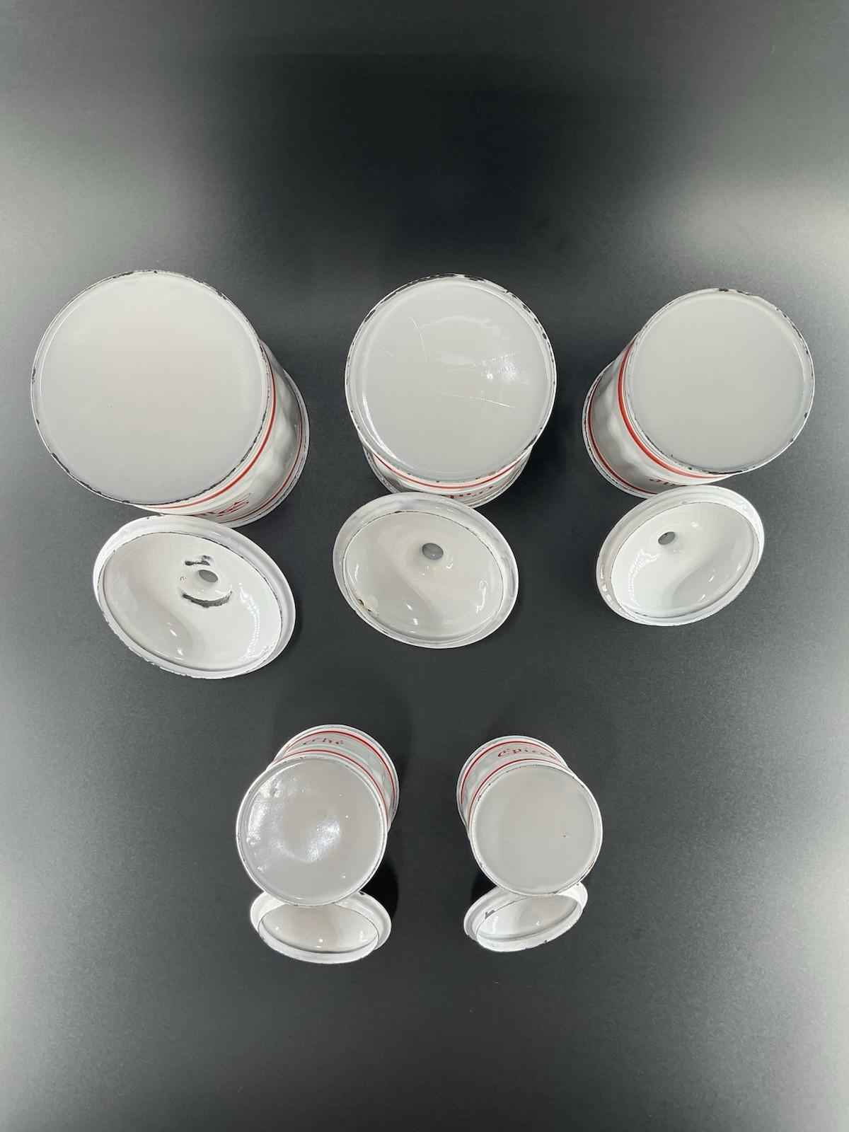 Vintage French Enamel Metal Kitchen Canister Set with Red Accents - Shop Under The Cedar