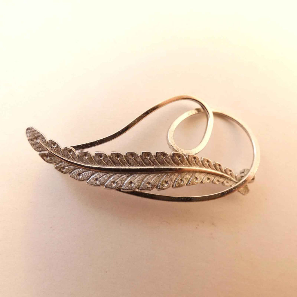 Vintage Van Dell Sterling Plume Slender Feather/Leaf Brooch Pin 1.75" long - Shop Under The Cedar