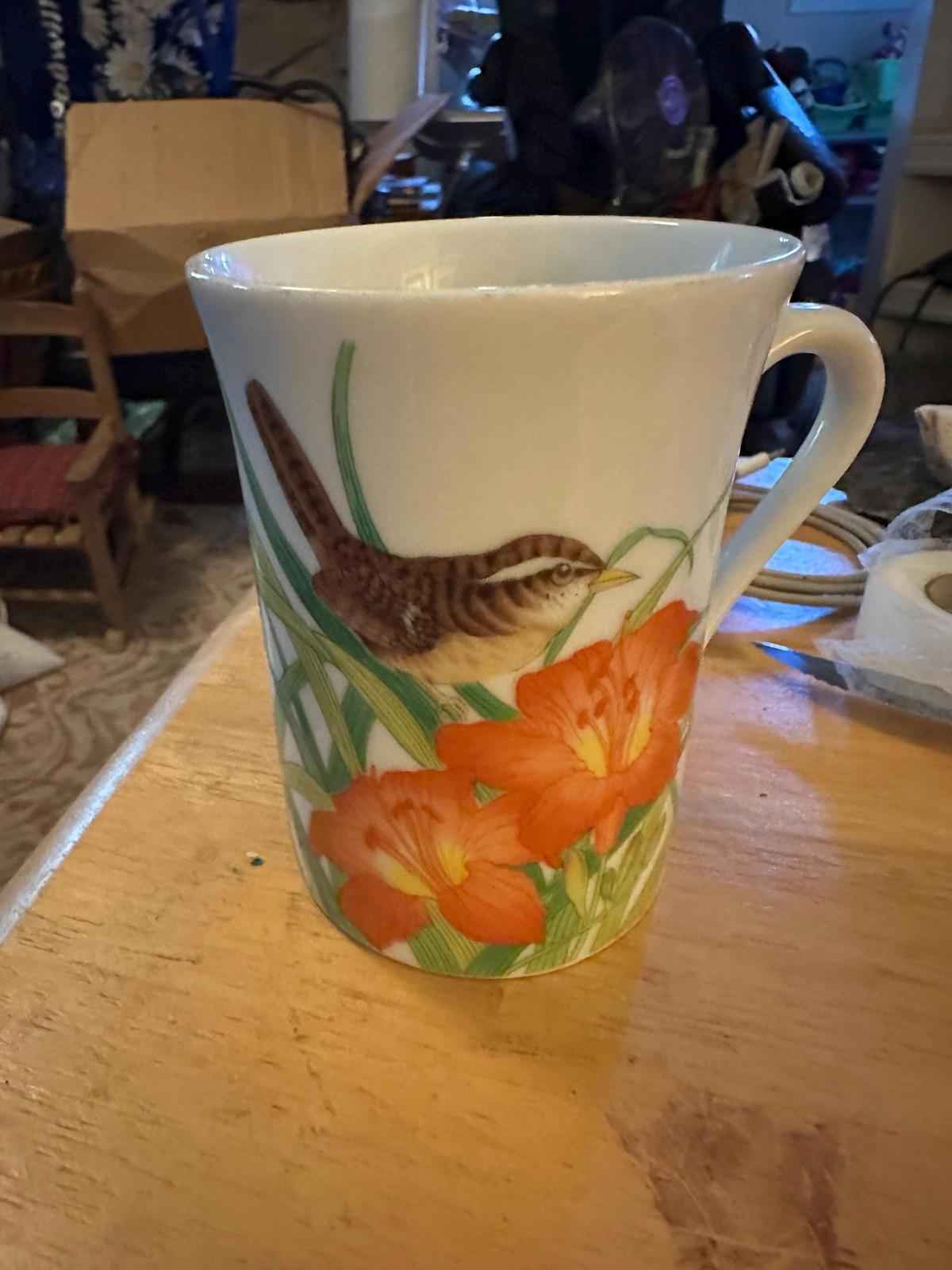 6 1980’s Otagiri Wren and Orange Day Lily Floral coffee or tea mugs - Shop Under The Cedar