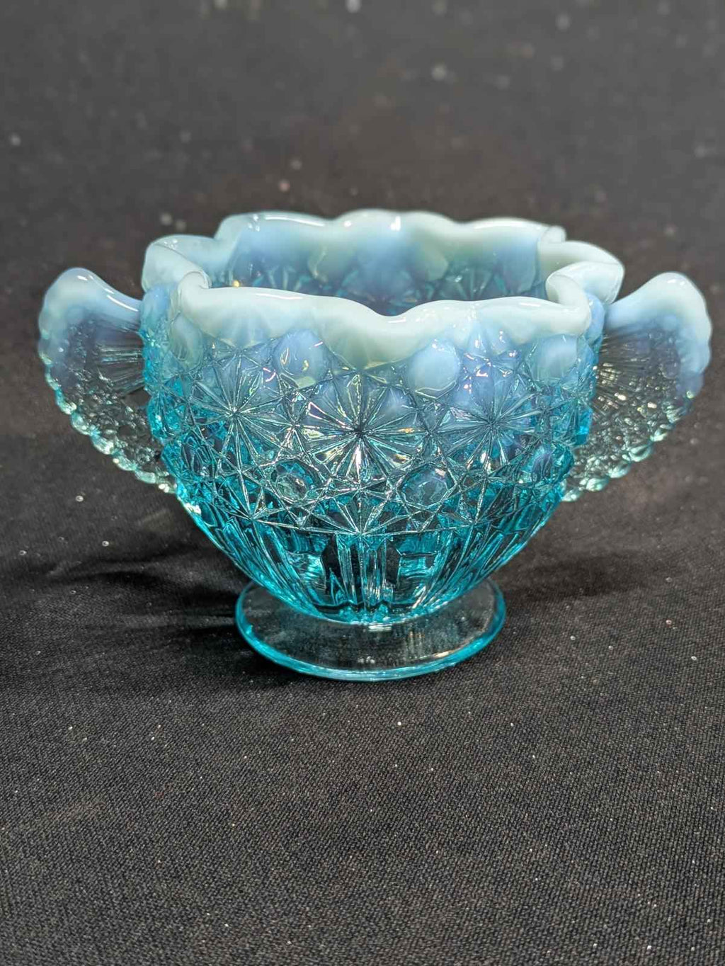 Vintage Fenton Opalescent Blue Daisy Button Open Sugar Bowl Fan Handles and - Shop Under The Cedar