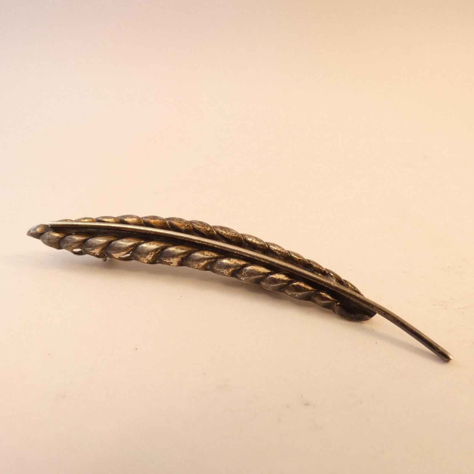 Sterling Silver Vintage BEAU Feather / Leaf Design Pin Brooch, 2.5in. - Shop Under The Cedar