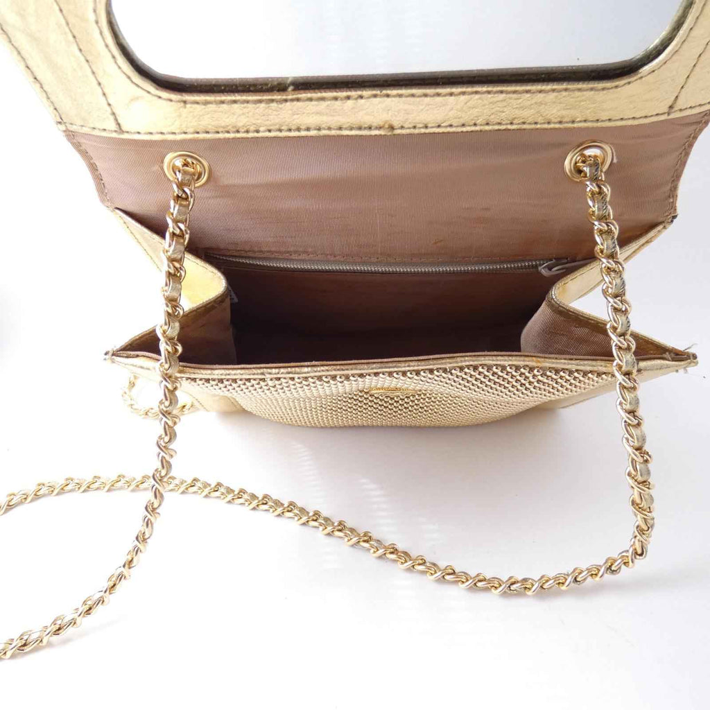 Whiting Davis International Gold Metal Mesh Structured Crossbody/Clutch with - Shop Under The Cedar