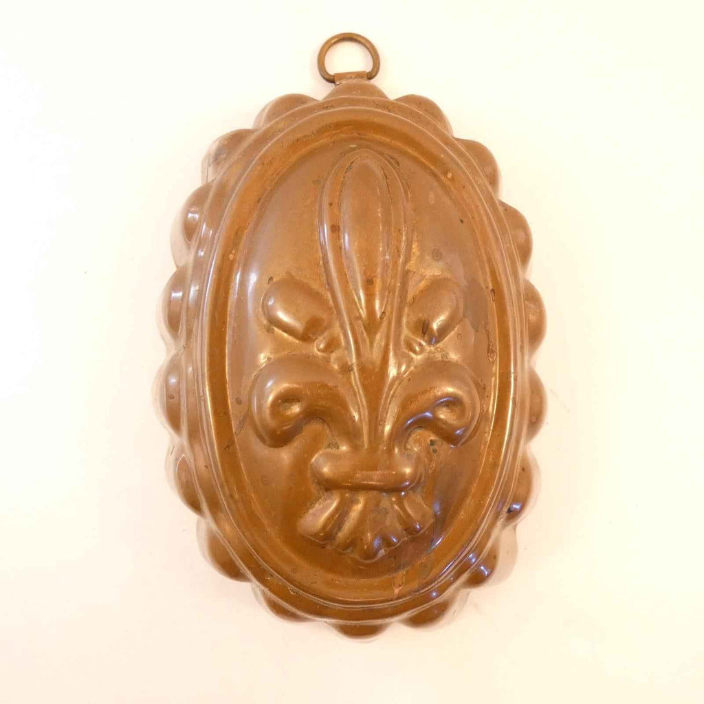 Samarius Copper fleur de lis aspic mold made in Shelton Conn. 1920's 6.5in x - Shop Under The Cedar