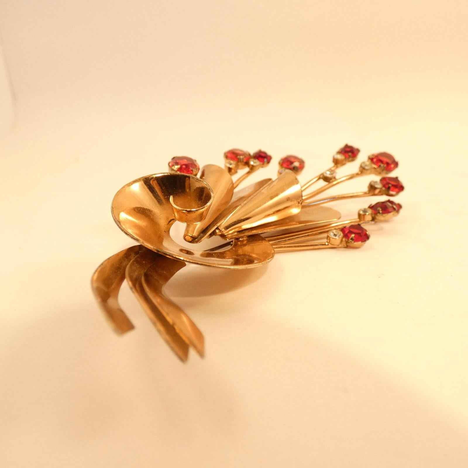 Vintage 1930s Coro Craft Floral Brooch Vermeil Sterling Silver, Rose Gold - Shop Under The Cedar