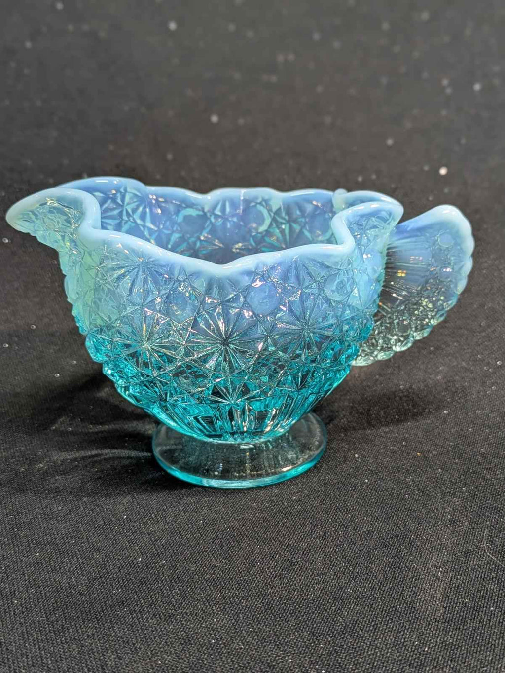 Vintage Fenton Opalescent Blue Daisy Button Open Sugar Bowl Fan Handles and - Shop Under The Cedar