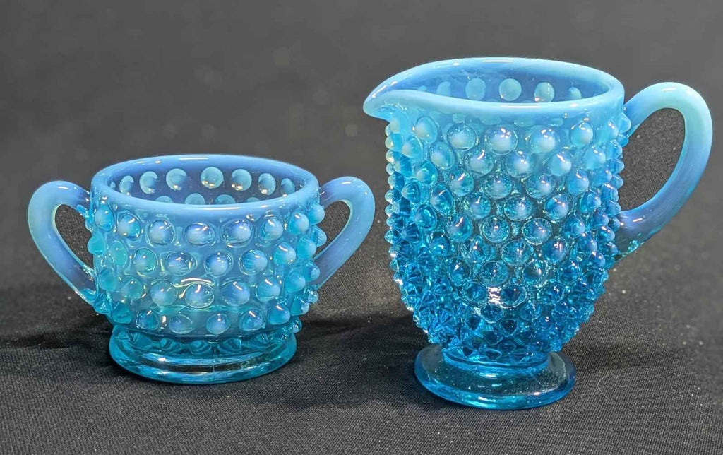 Vintage Fenton Blue Hobnail Glass Sugar & Creamer Set - Shop Under The Cedar