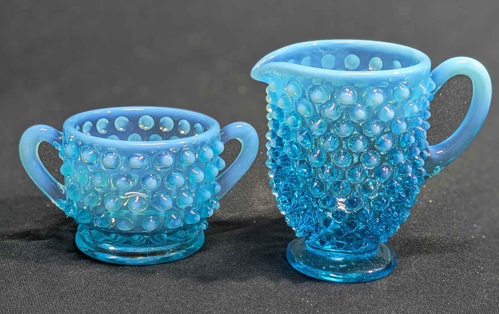 Vintage Fenton Blue Hobnail Glass Sugar & Creamer Set - Shop Under The Cedar