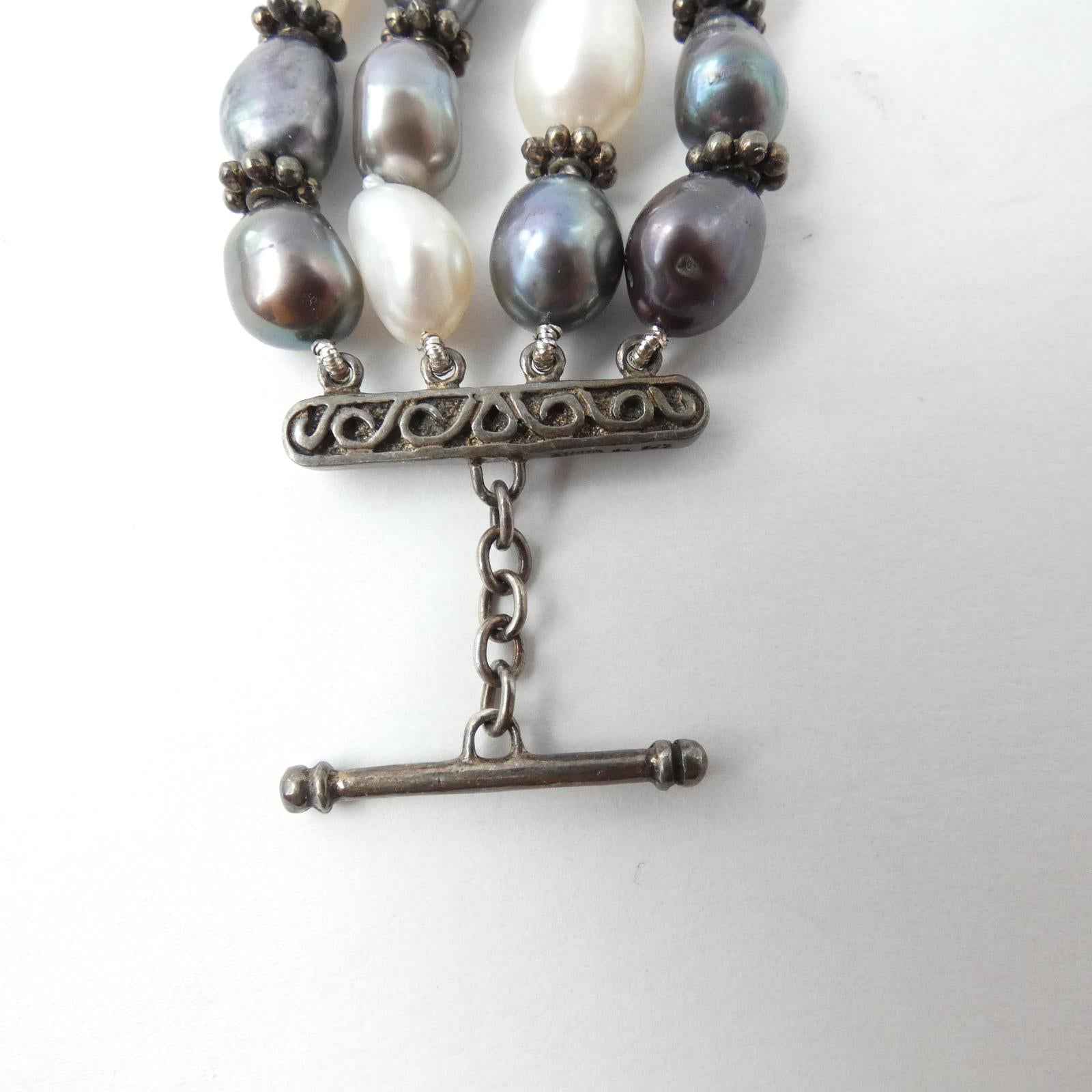 925 Sterling Silver Vintage 64g Real Fresh Water Pearl Tennis Link Heavy