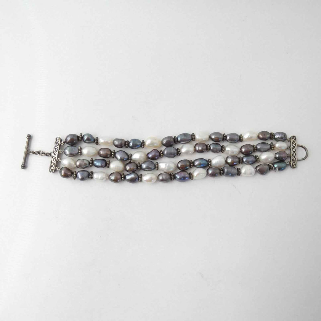 925 Sterling Silver Vintage 64g Real Fresh Water Pearl Tennis Link Heavy