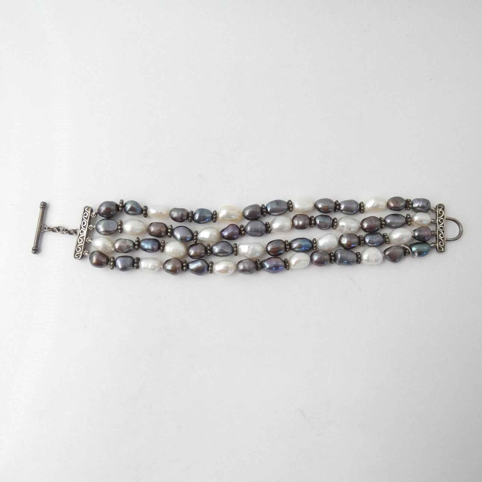 925 Sterling Silver Vintage 64g Real Fresh Water Pearl Tennis Link Heavy