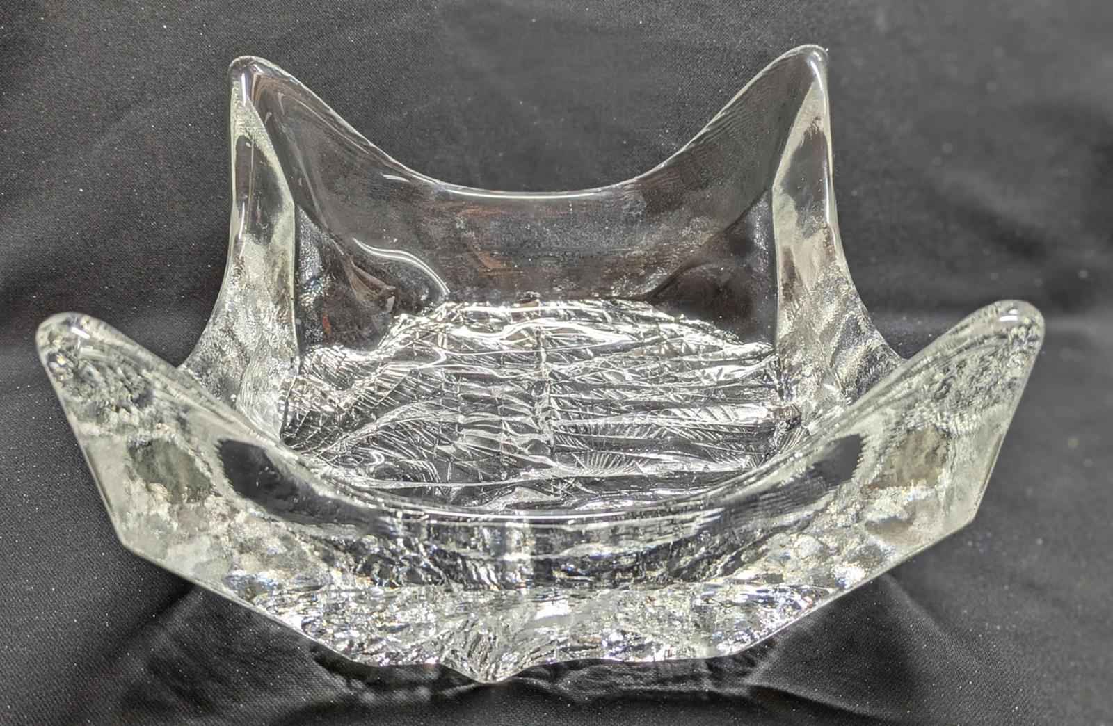 Vintage Iittala Square Glass Bowl With Ice Textured Base. - Shop Under The Cedar