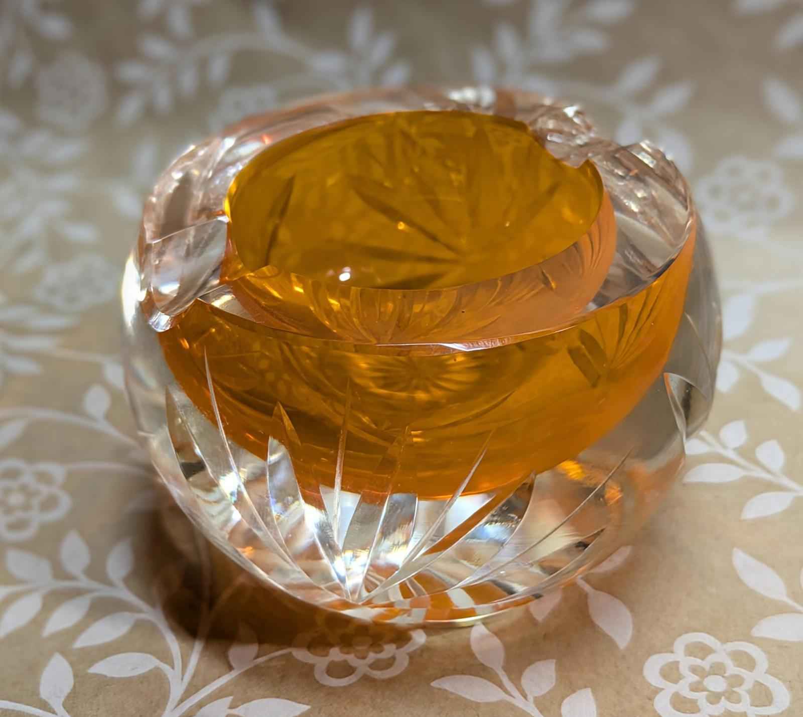 Mid-Century lead crystal and orange ashtray/trinket dish - Shop Under The Cedar