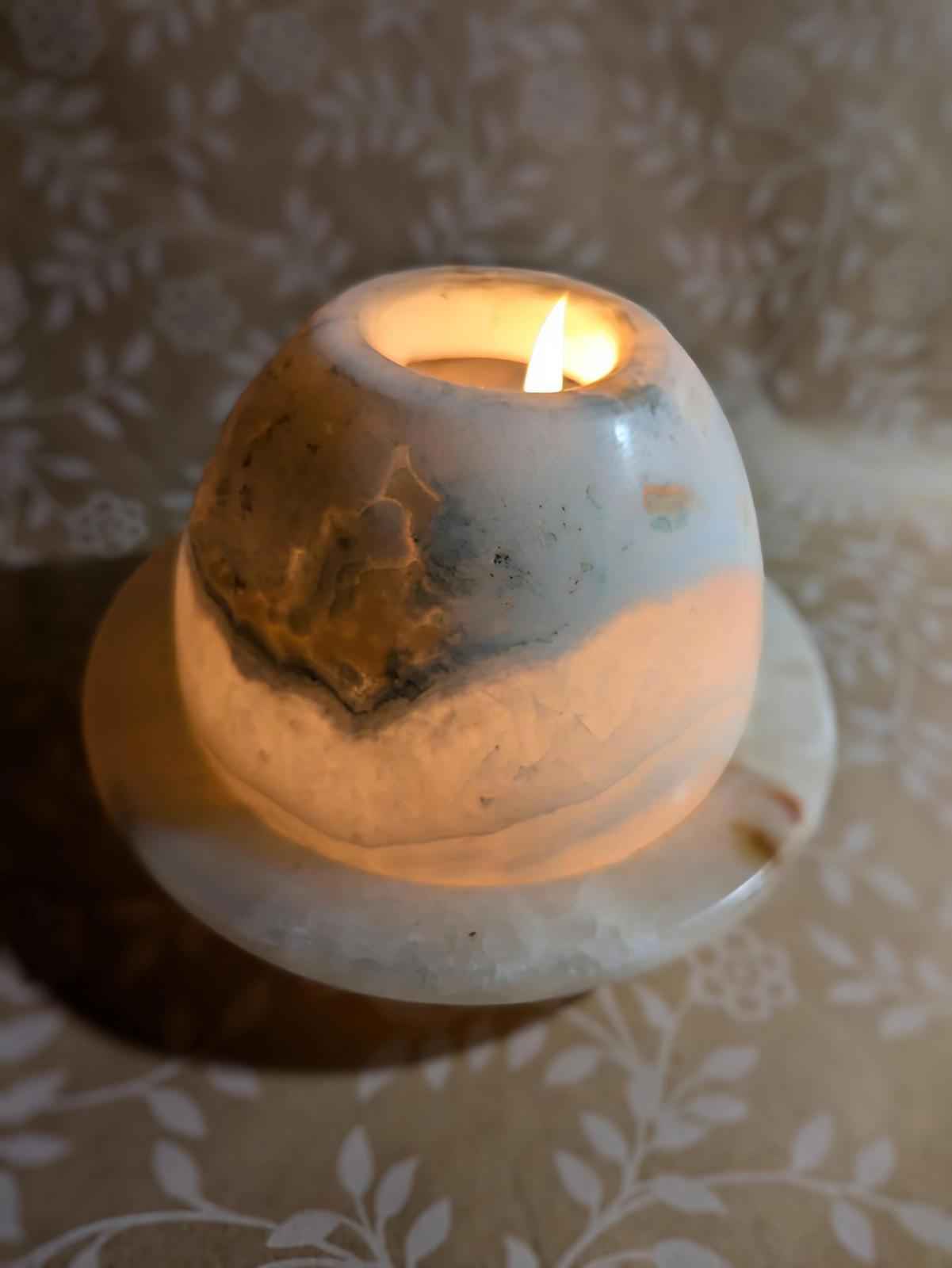 Alabaster Stone Candle Holder Cup Hand Carved - Shop Under The Cedar