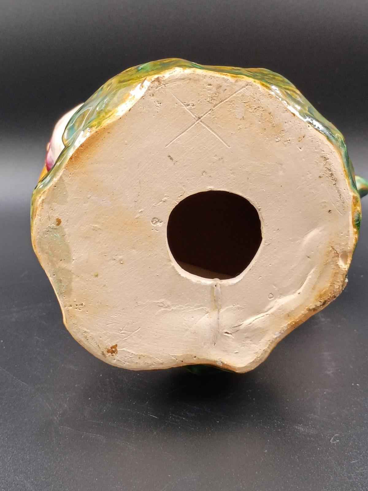 Vintage Majolica Rooster 12" and  Hen 11”Tall Ivory Green Ceramic Chickens