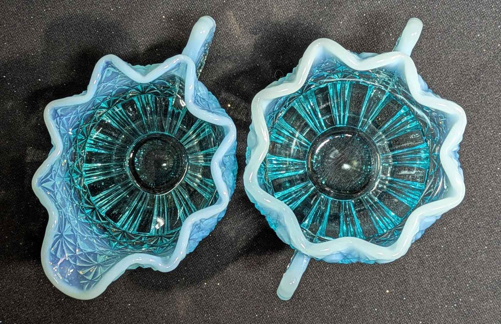 Vintage Fenton Opalescent Blue Daisy Button Open Sugar Bowl Fan Handles and - Shop Under The Cedar