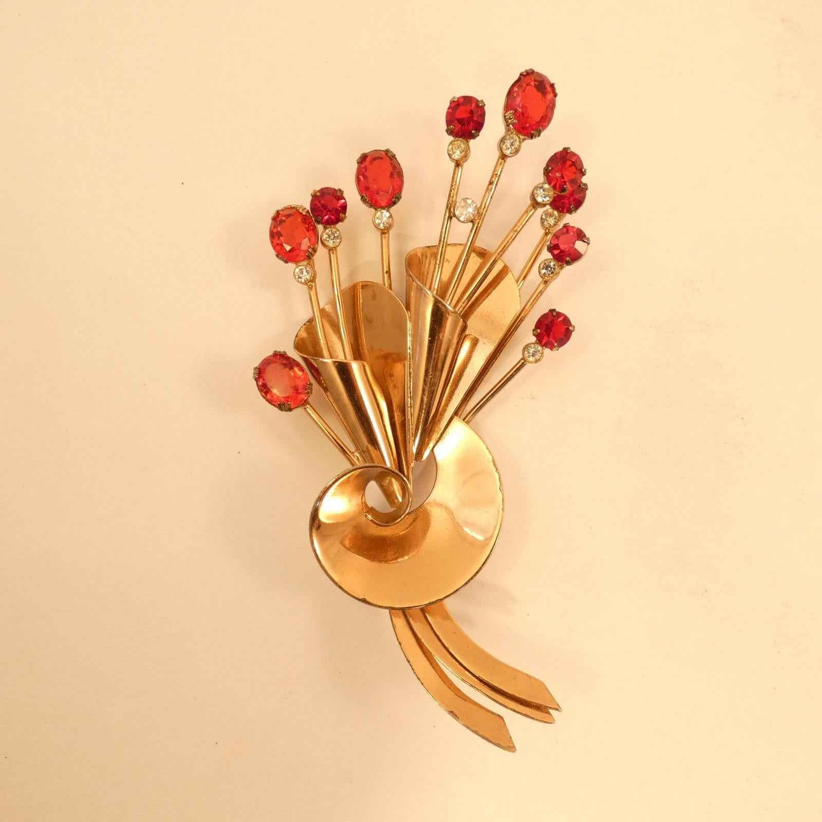 Vintage 1930s Coro Craft Floral Brooch Vermeil Sterling Silver, Rose Gold - Shop Under The Cedar