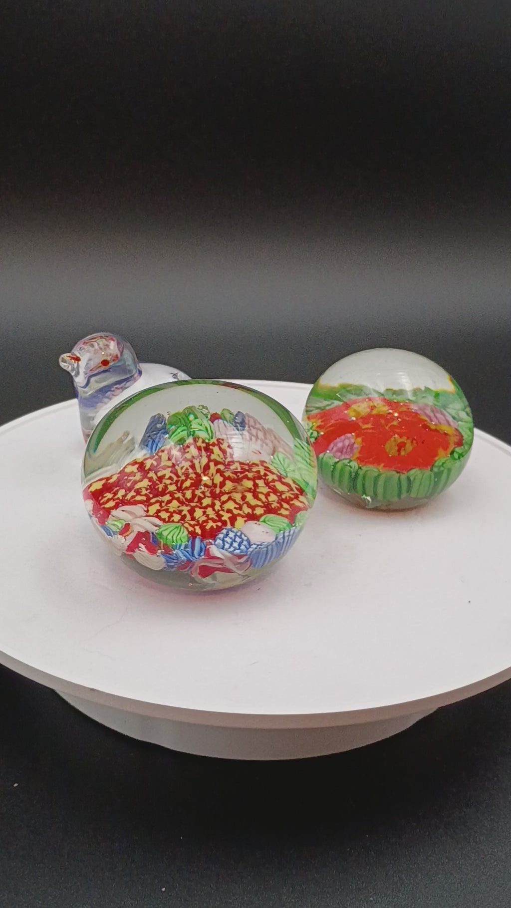 Art Glass Paperweights, three 2-3in Paperweights Old Vintage Art Glass Millefiori Paperweight Colorful
