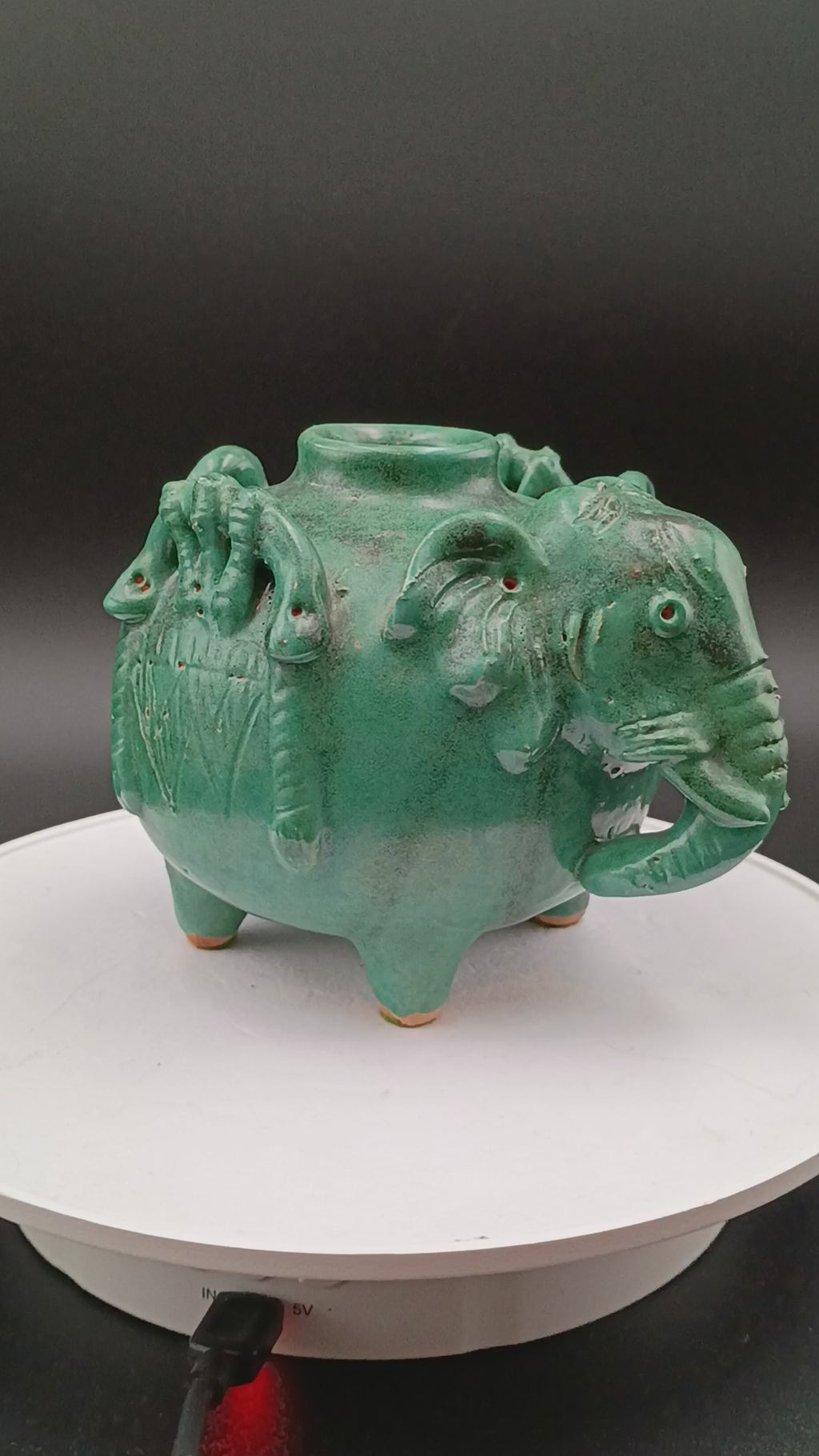 Antique Green Pottery Elephant Vase 4in x 5in