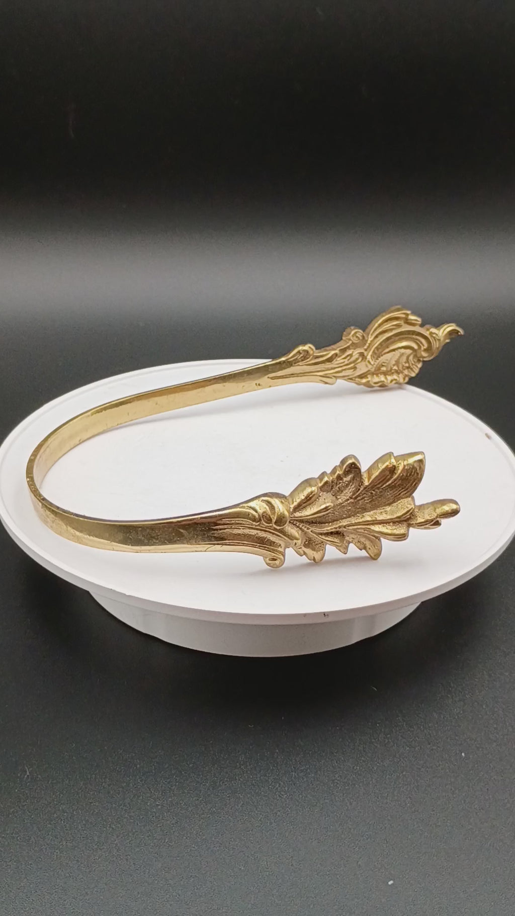 Antique German Brass Leaf Drapery Curtain Tieback Holdback Hooks, Four