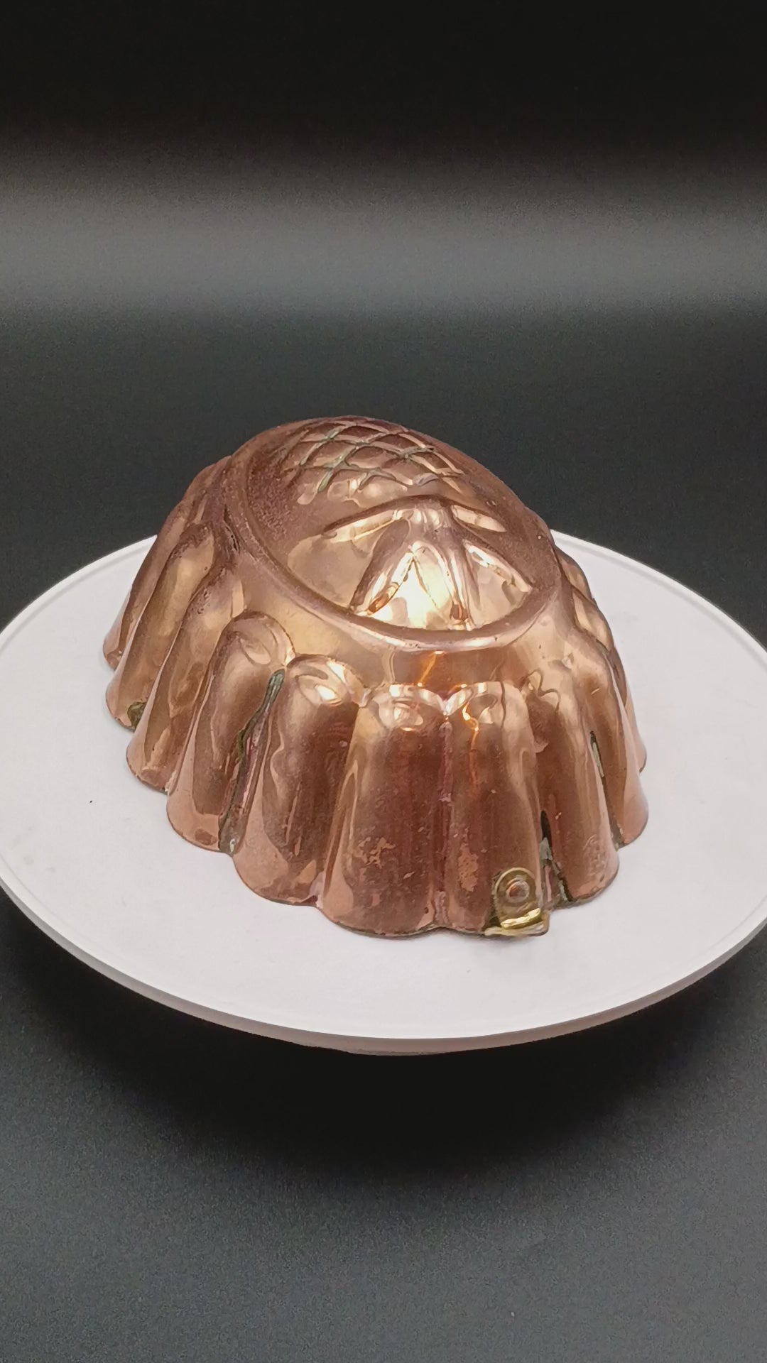 VTG Portugal Copper Tin Lined Oval Pineapple Mold Jello Cake Pan Wall Art. 5in x 7in