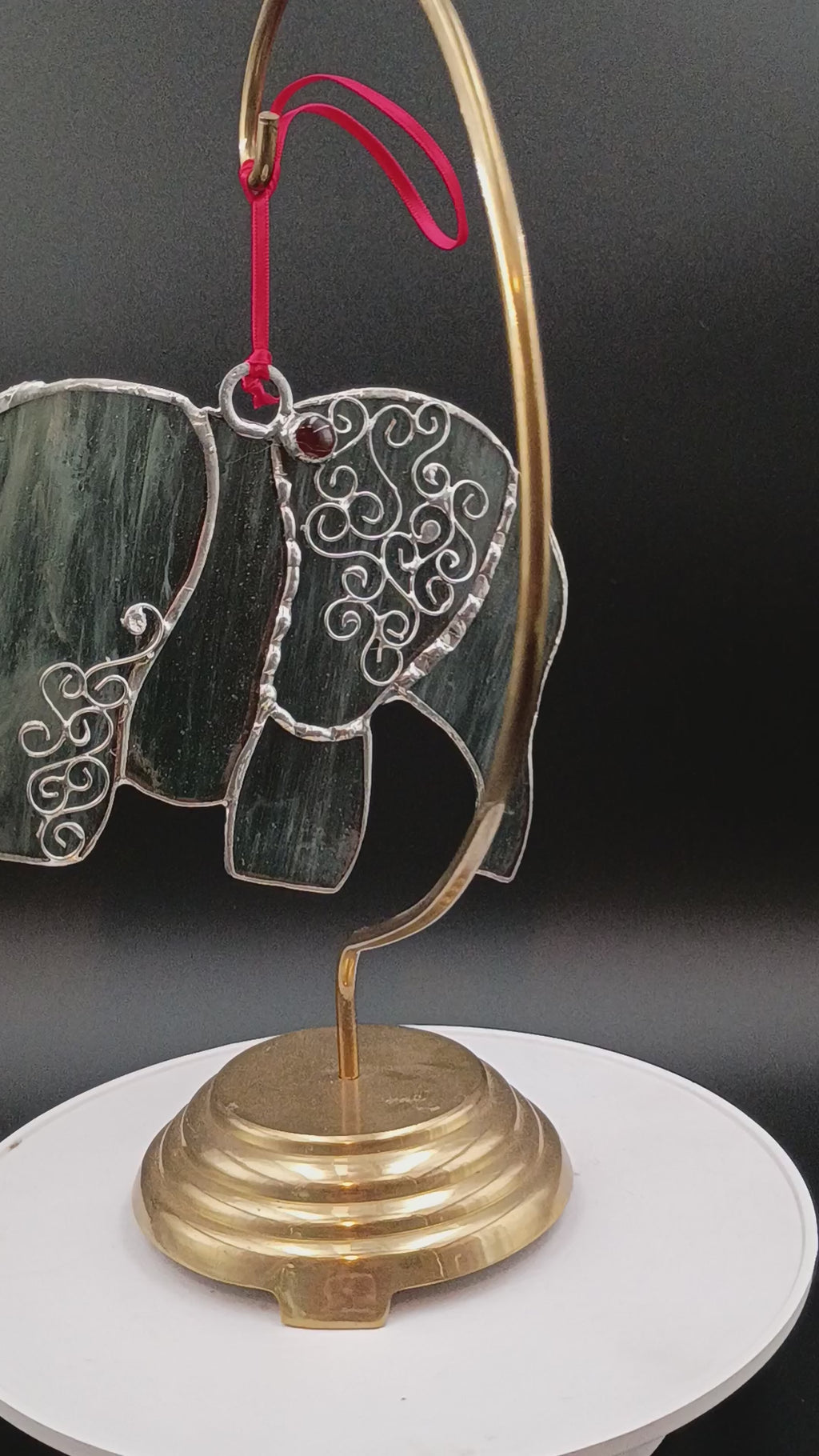 Glass Elephant, Flat, ornamental, hanging.  7in x 5 in
