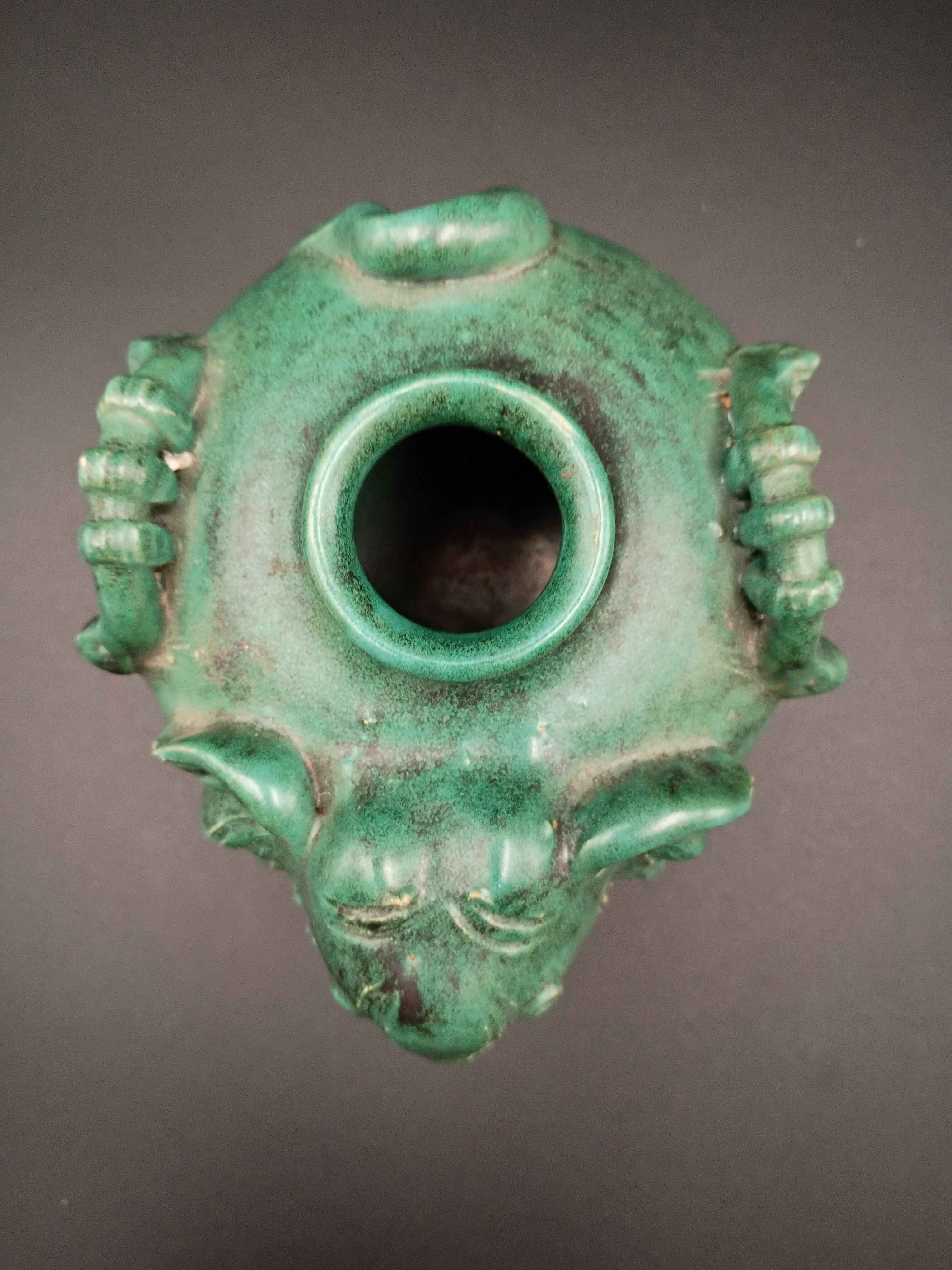 Antique Green Pottery Elephant Vase 4in x 5in