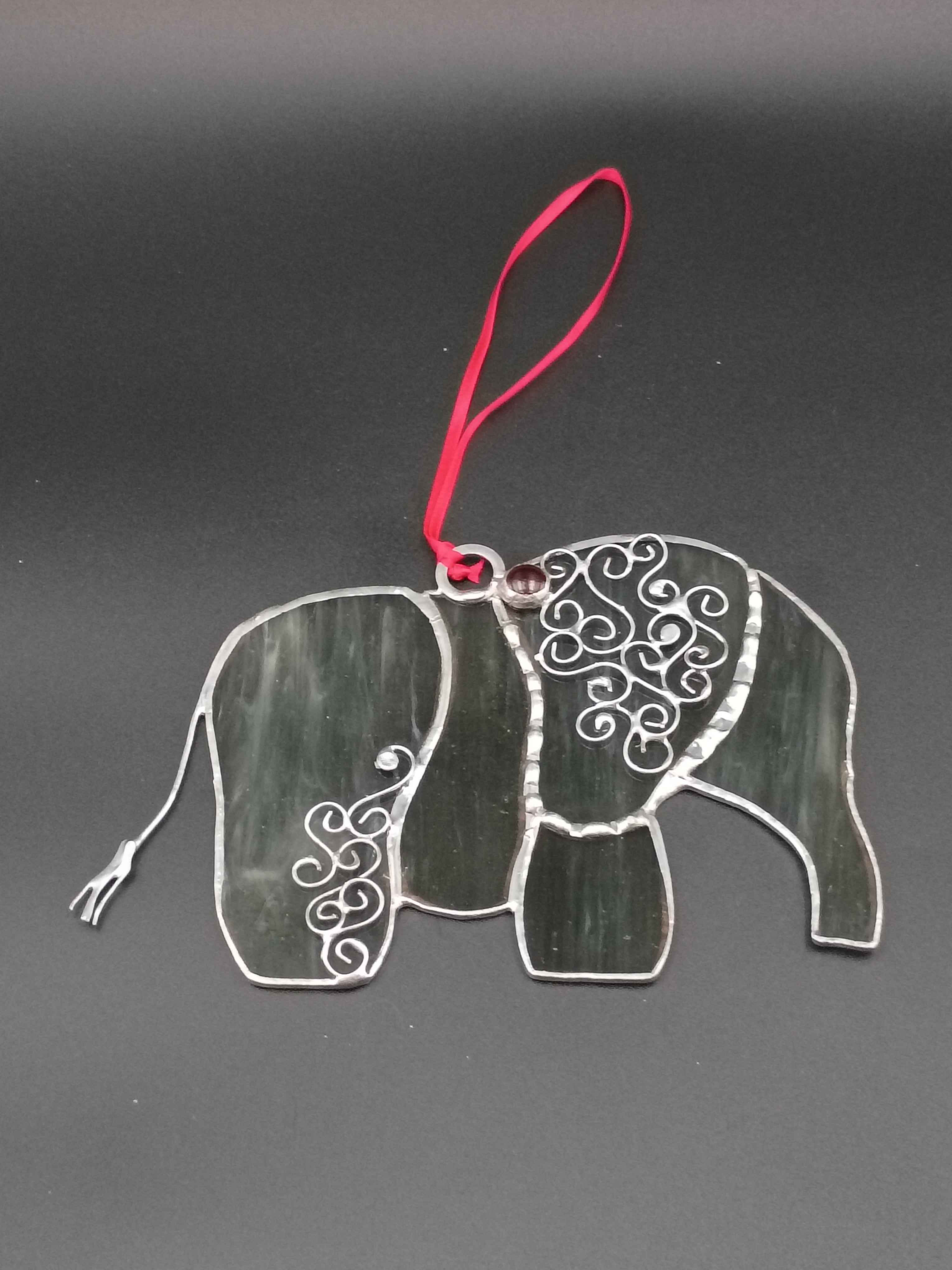 Glass Elephant, Flat, ornamental, hanging.  7in x 5 in