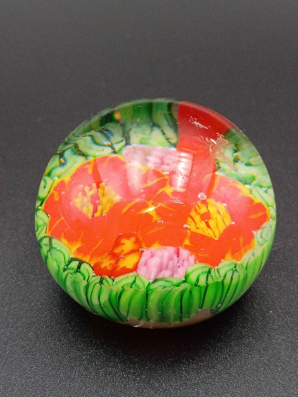 Art Glass Paperweights, three 2-3in Paperweights Old Vintage Art Glass Millefiori Paperweight Colorful