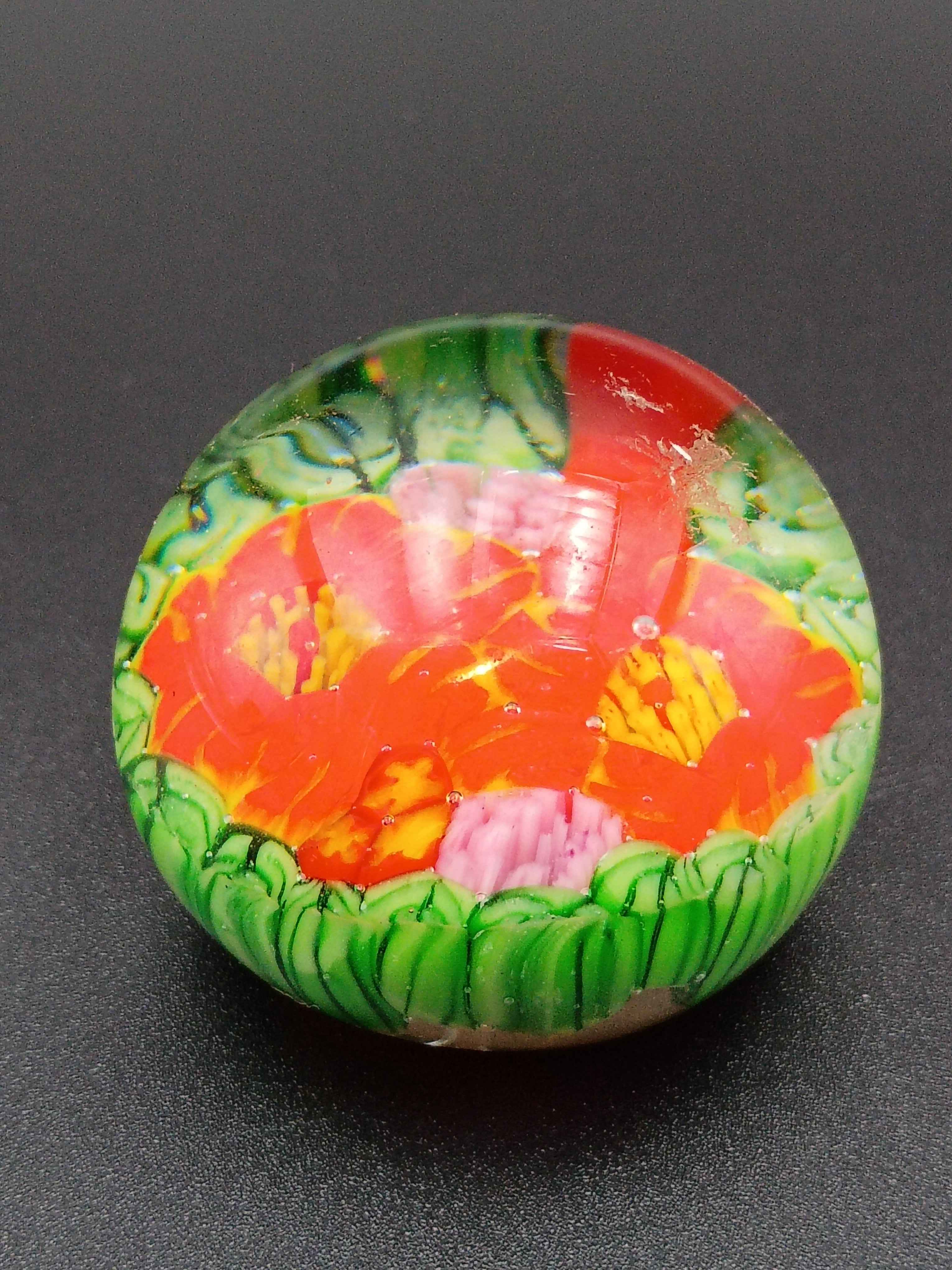 Art Glass Paperweights, three 2-3in Paperweights Old Vintage Art Glass Millefiori Paperweight Colorful