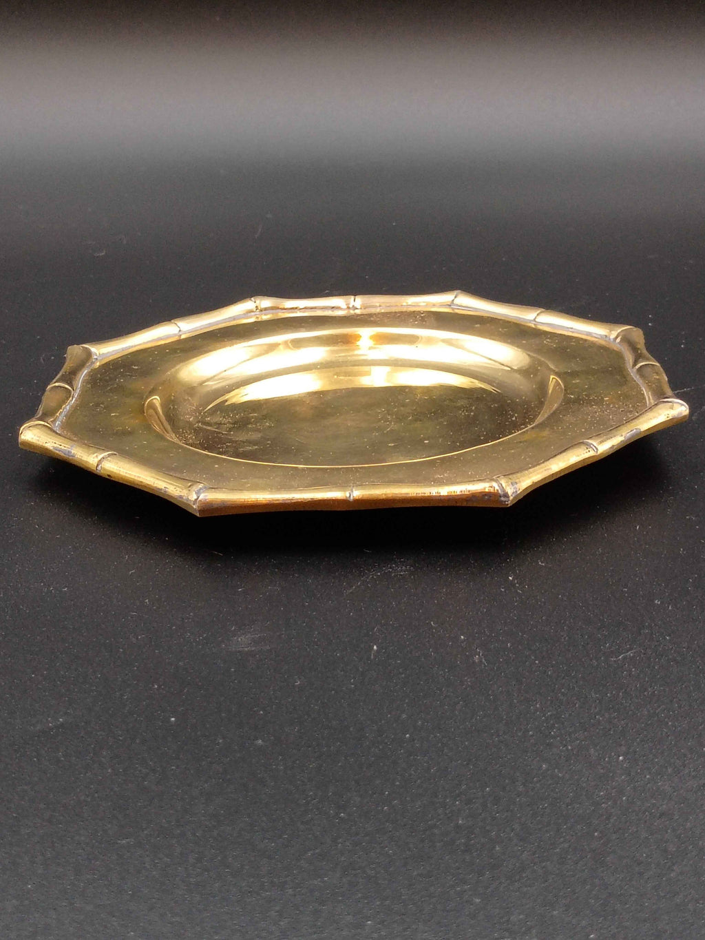 Vintage Octagonal Solid Brass Tray Plate Trinket Dish with Faux Bamboo Rim 6in - Shop Under The Cedar