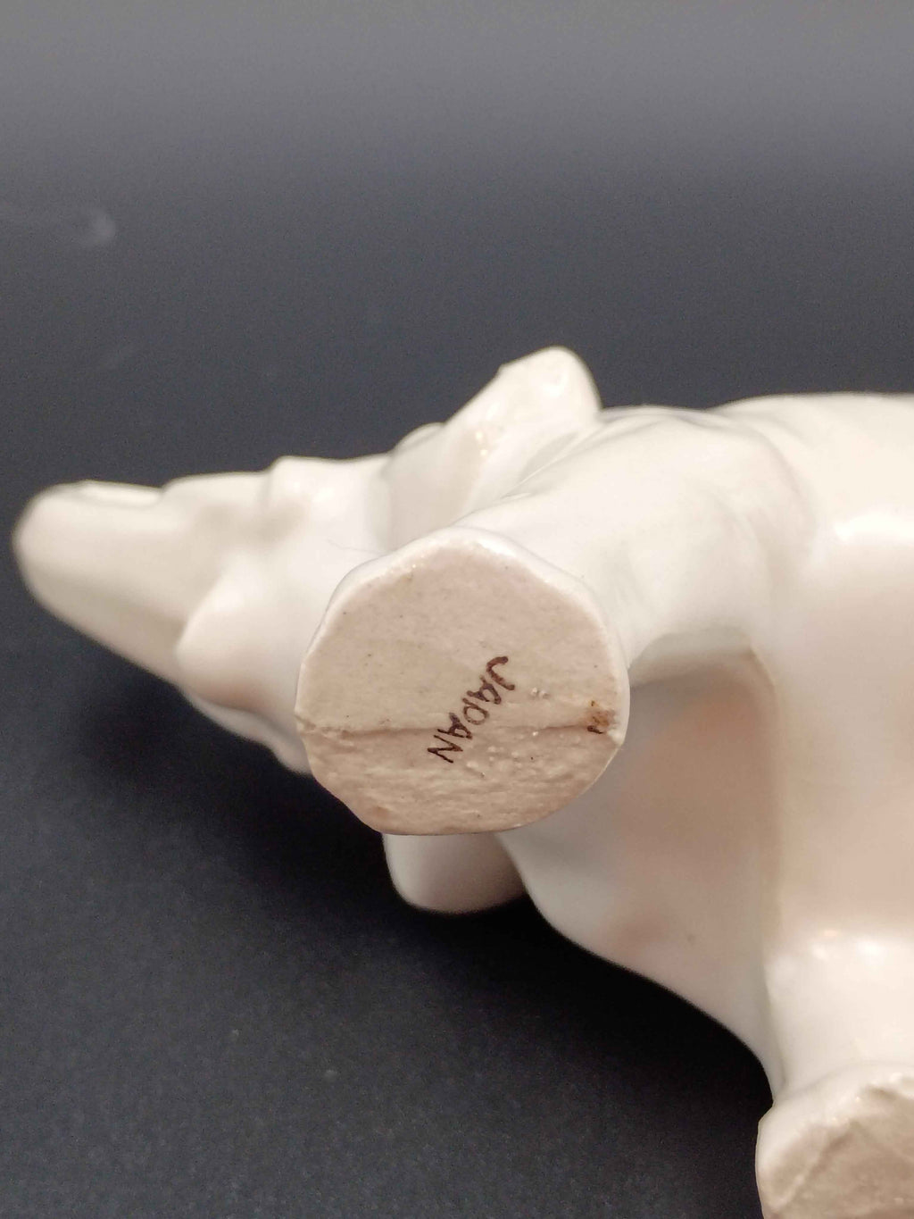 Vintage Ceramic Elephant Matte White Tan 4in tall 7in long