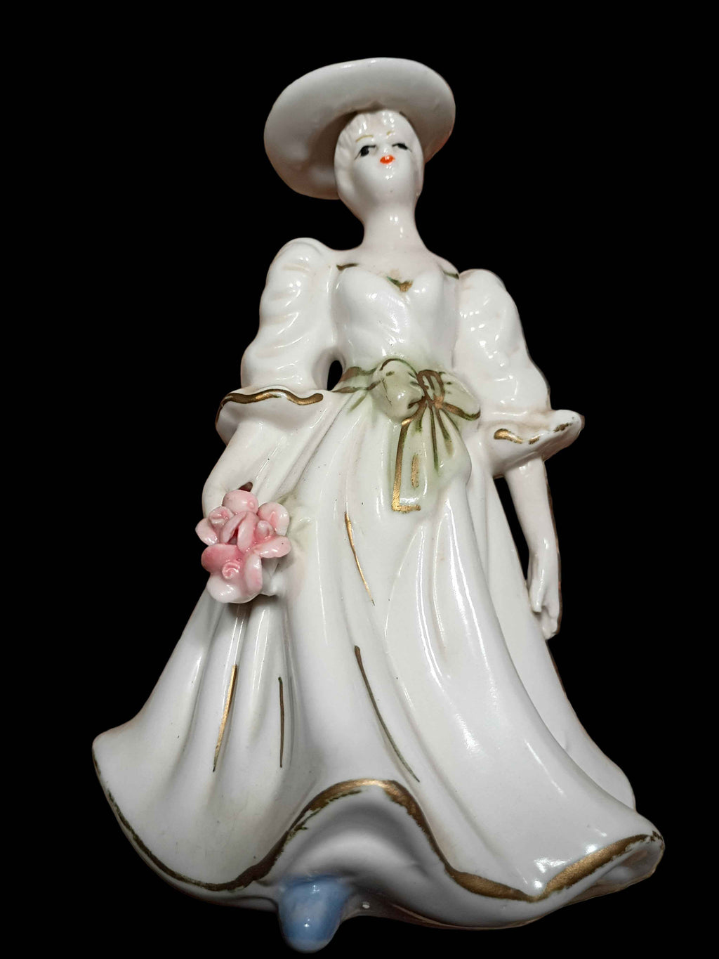 Vintage K's Collection Figurine Ceramic Lady Elegant Dress Hat Pink Flowers 6in tall 4in wide - Shop Under The Cedar