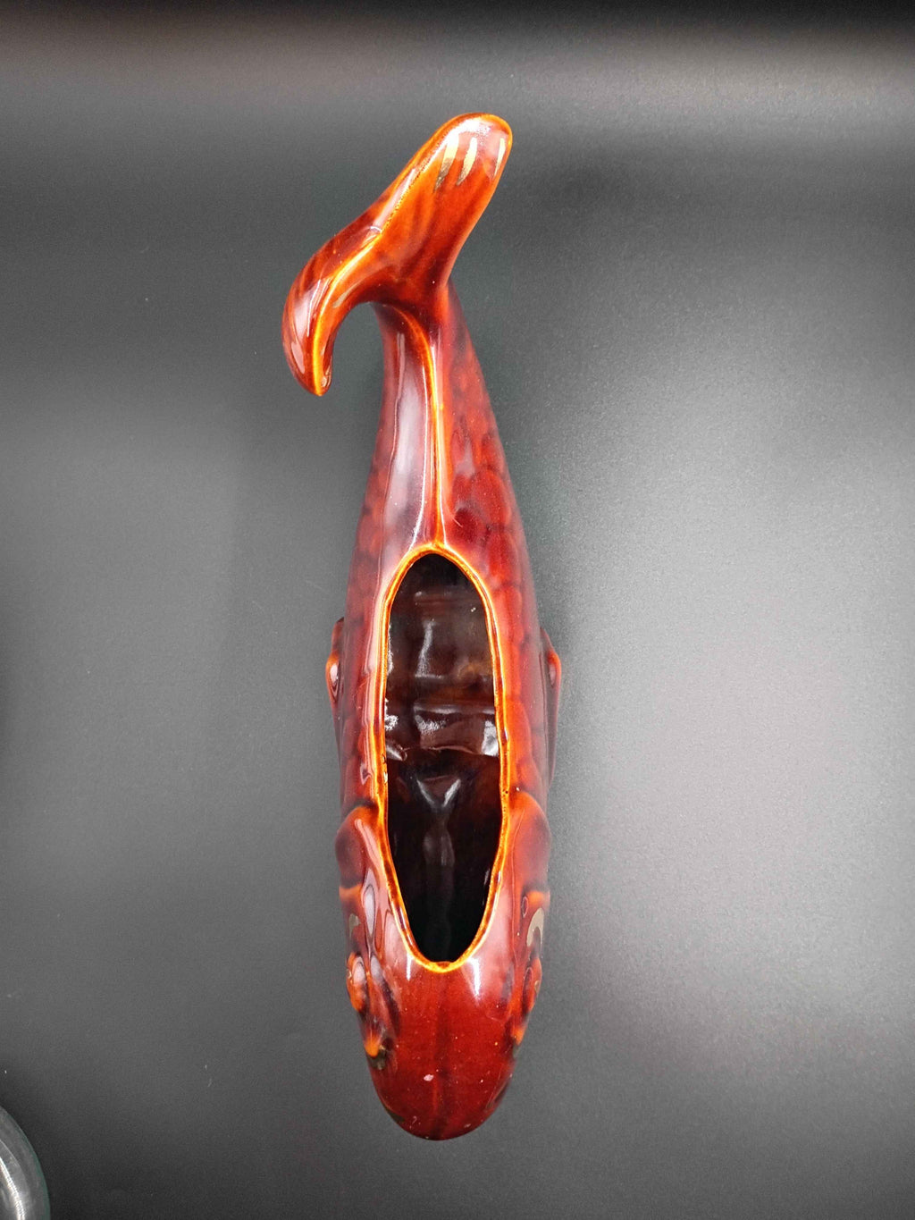 McCoy Koi Fish Planter/ Vase Brown w Gold Accents Pottery #285 Mid-Century MCM