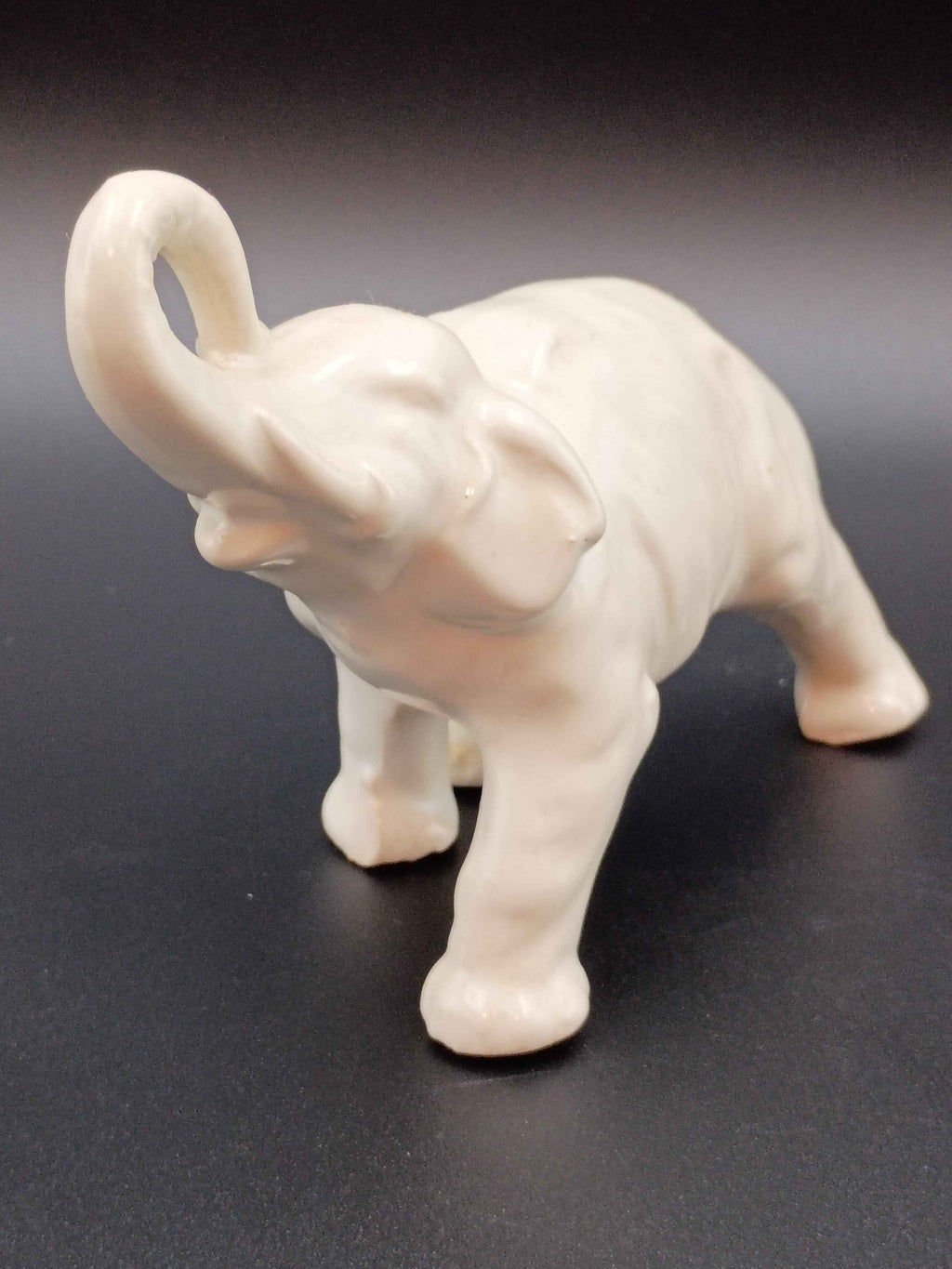 Vintage Ceramic Elephant Matte White Tan 4in tall 7in long