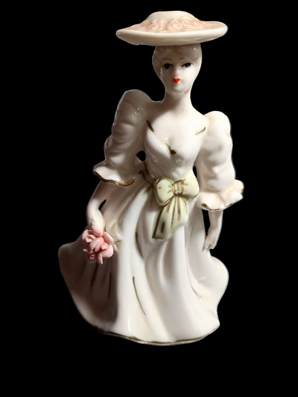 Vintage K's Collection Figurine Ceramic Lady Elegant Dress Hat Pink Flowers 6in tall 4in wide - Shop Under The Cedar