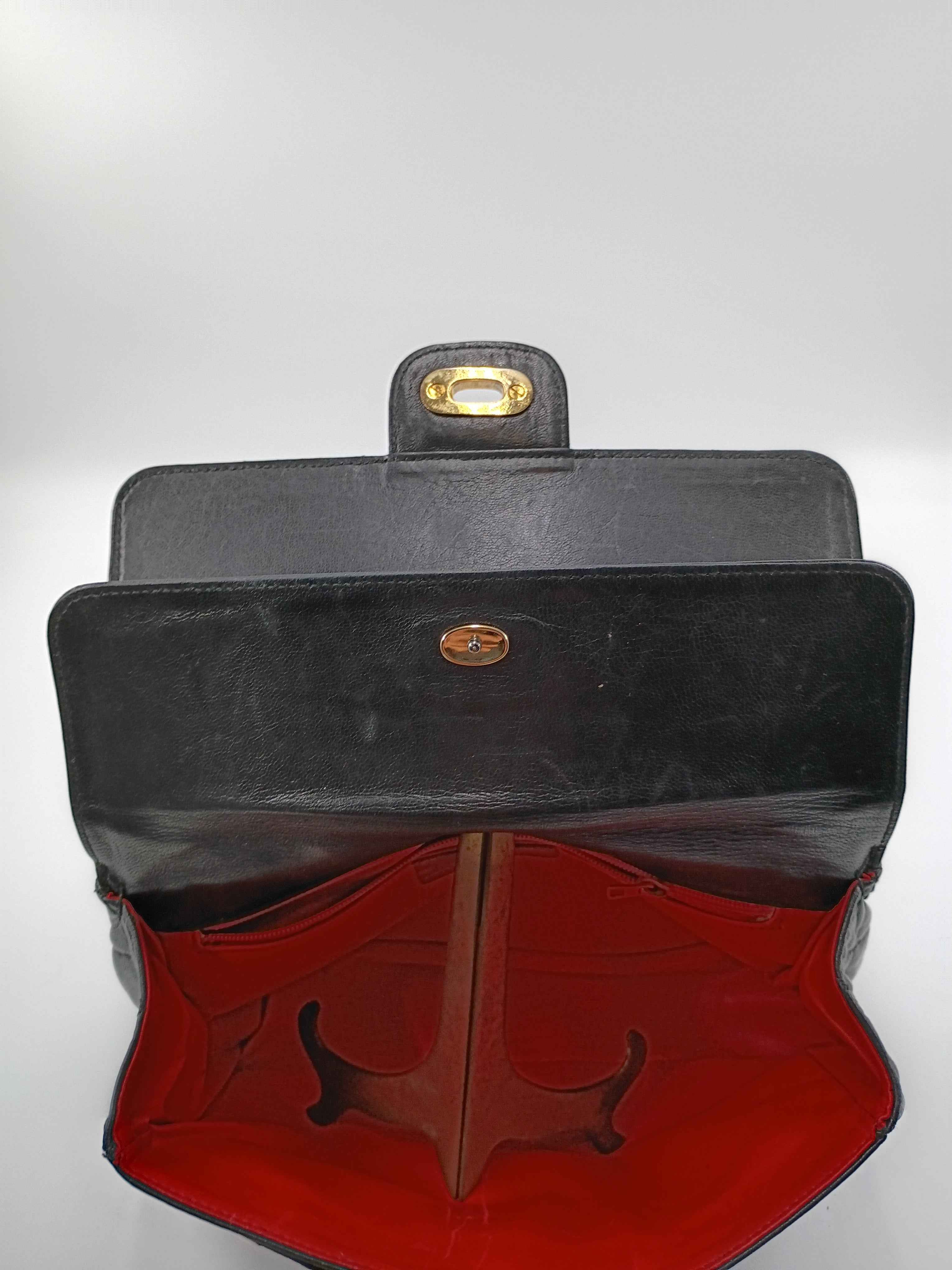 Stefano Handbag Genuine Leather Vintage Black Italian Shoulder Bag, Red Interior.  6in x 9in - Shop Under The Cedar