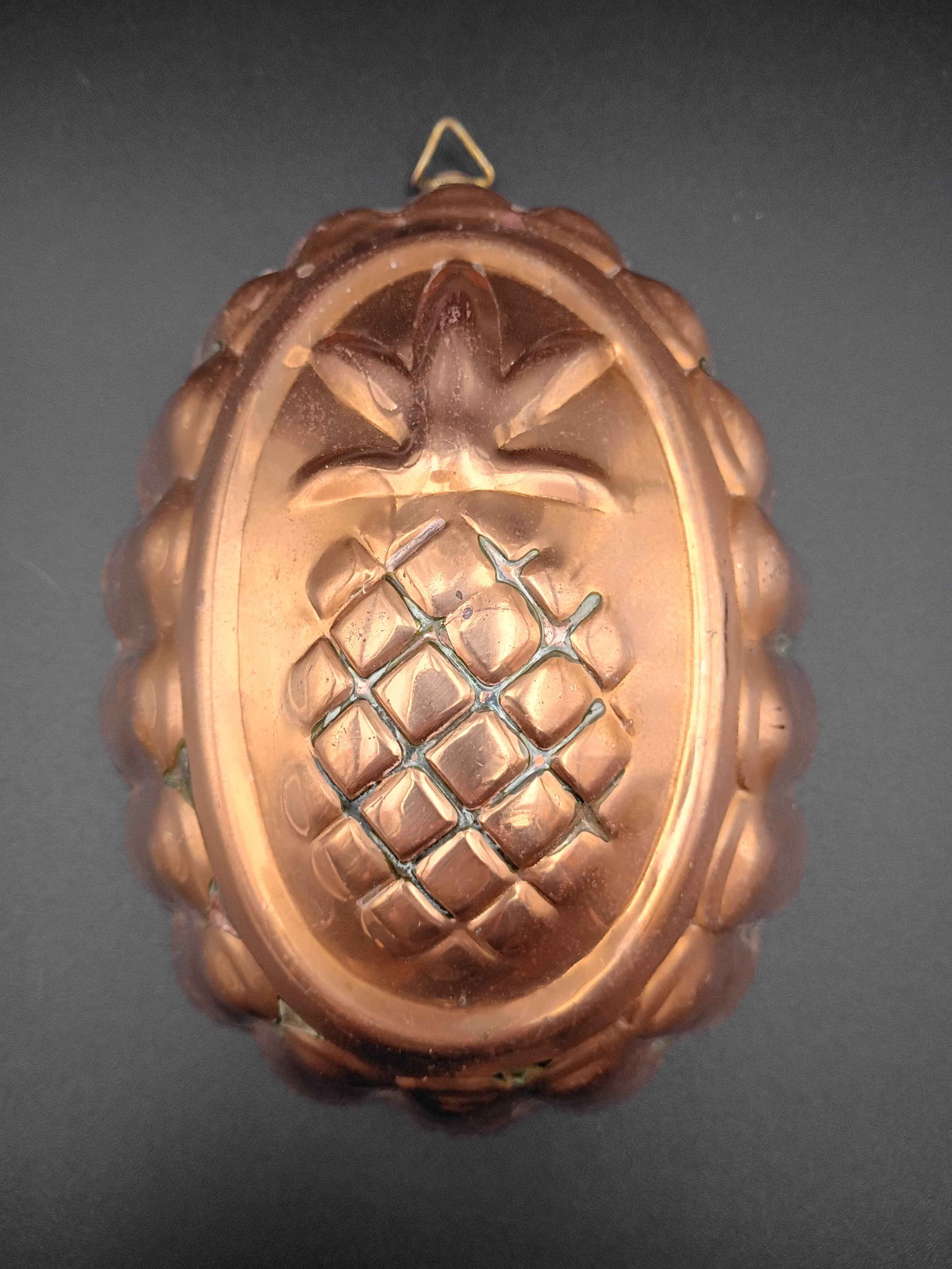 VTG Portugal Copper Tin Lined Oval Pineapple Mold Jello Cake Pan Wall Art. 5in x 7in - Shop Under The Cedar