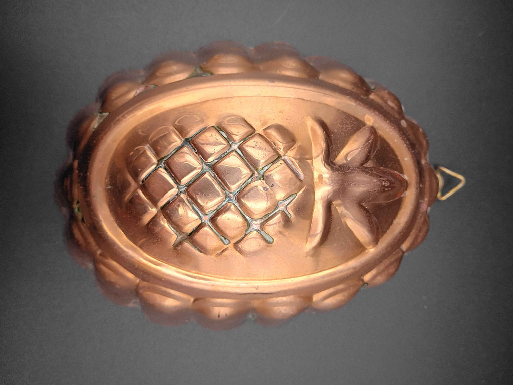 VTG Portugal Copper Tin Lined Oval Pineapple Mold Jello Cake Pan Wall Art. 5in x 7in - Shop Under The Cedar