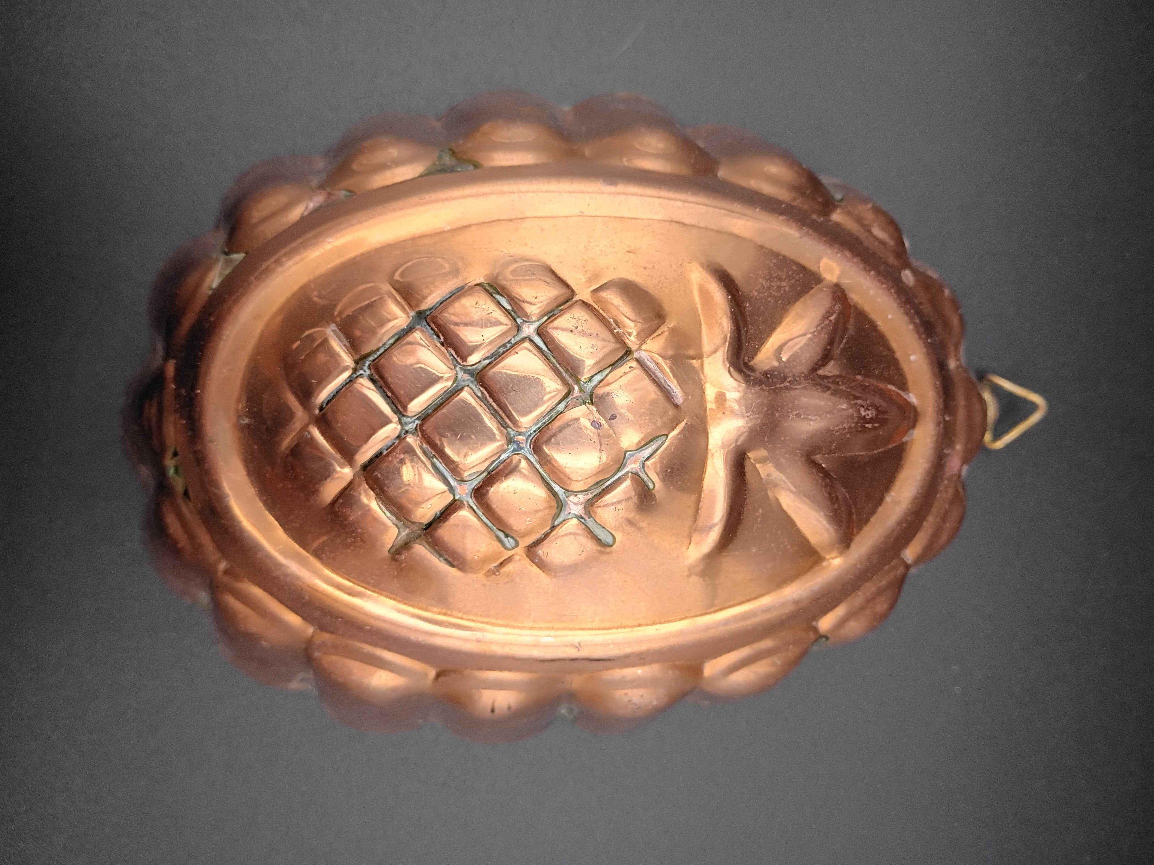 VTG Portugal Copper Tin Lined Oval Pineapple Mold Jello Cake Pan Wall Art. 5in x 7in - Shop Under The Cedar