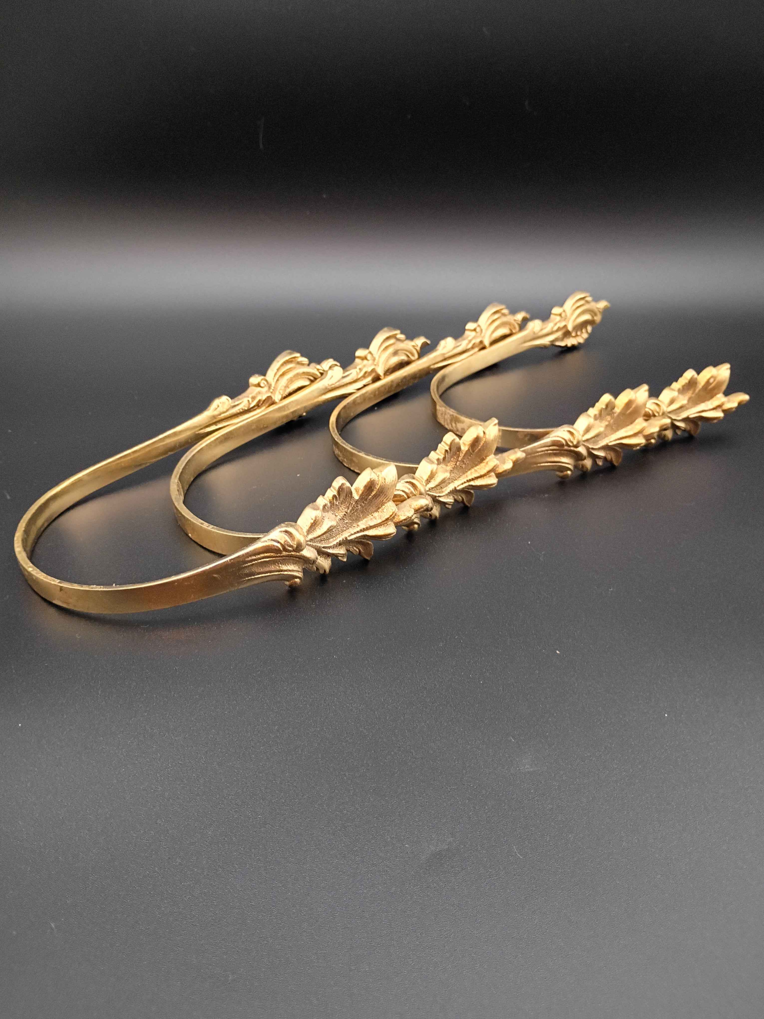 Antique German Brass Leaf Drapery Curtain Tieback Holdback Hooks, Four - Shop Under The Cedar
